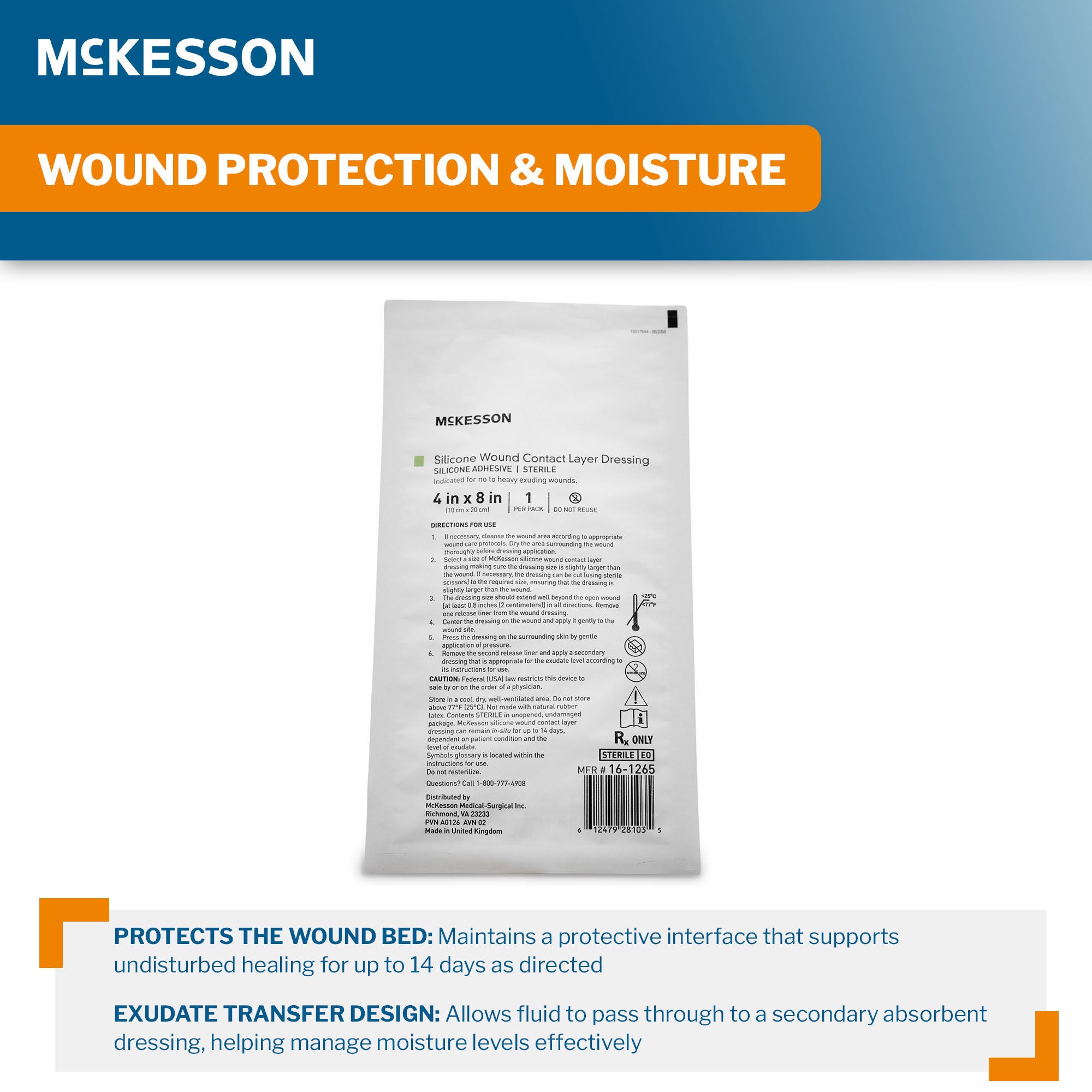 McKesson Brand - 16-1265 Wound Contact Layer Dressing McKesson 4 X 8 Inch Sterile