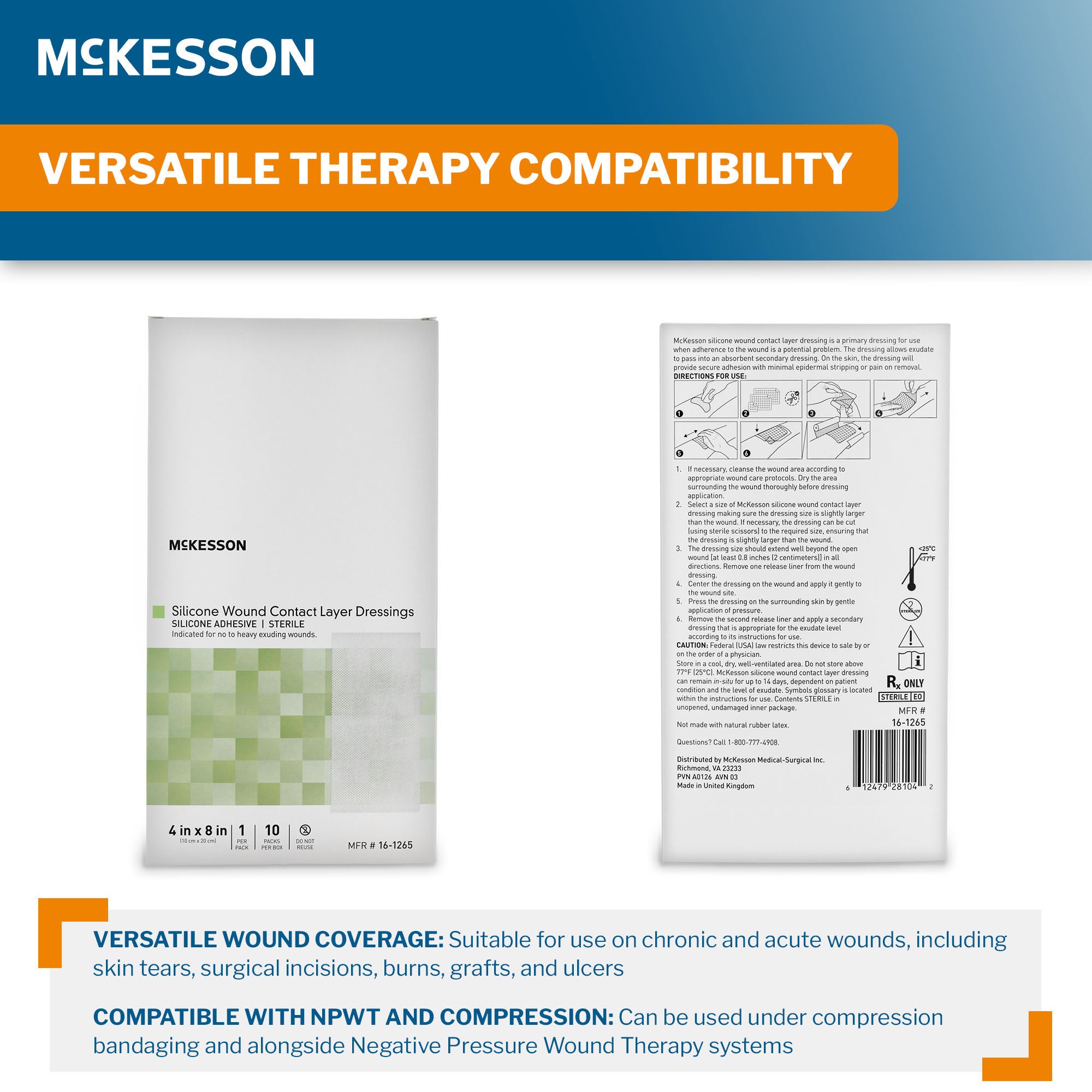 McKesson Brand - 16-1265 Wound Contact Layer Dressing McKesson 4 X 8 Inch Sterile