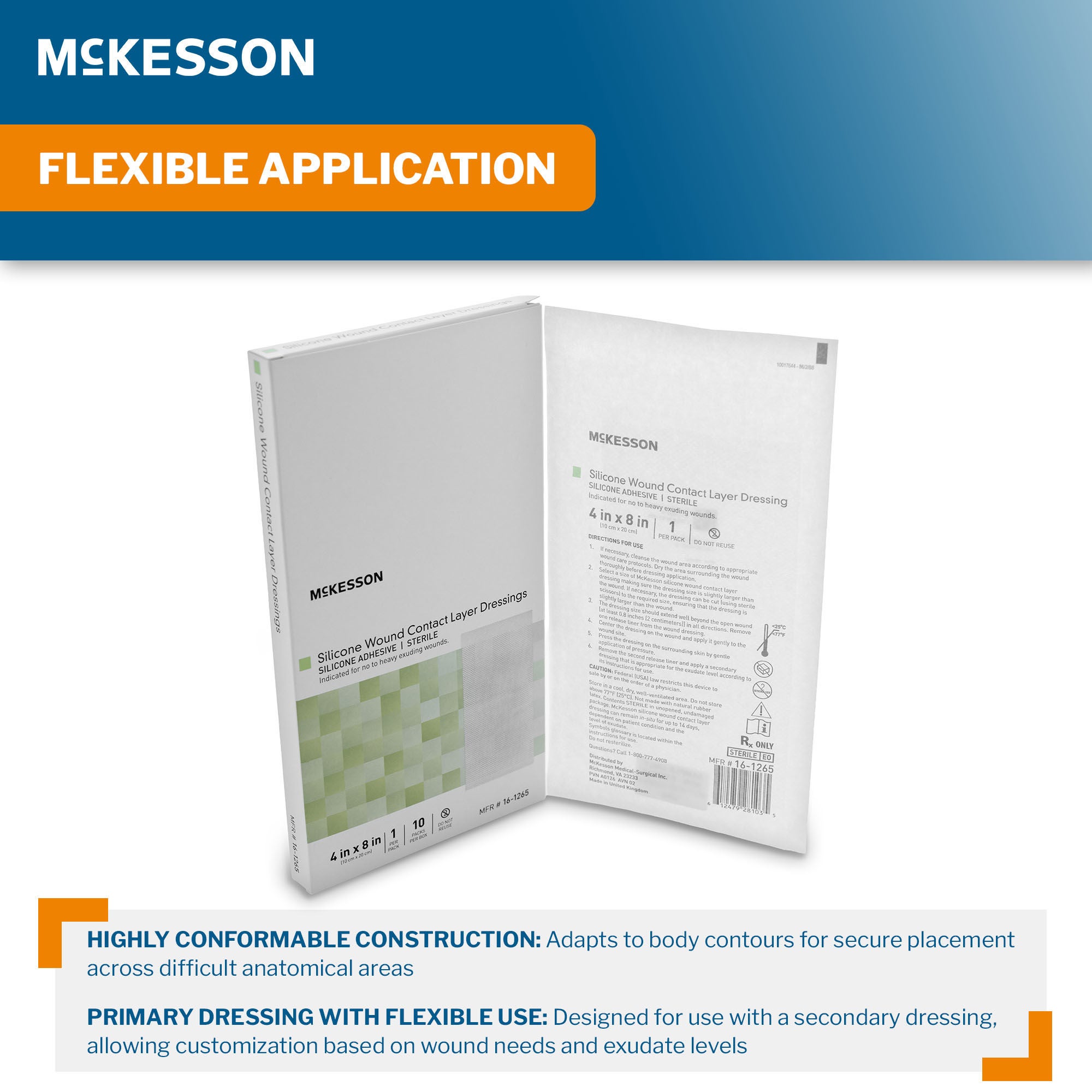 McKesson Brand - 16-1265 Wound Contact Layer Dressing McKesson 4 X 8 Inch Sterile