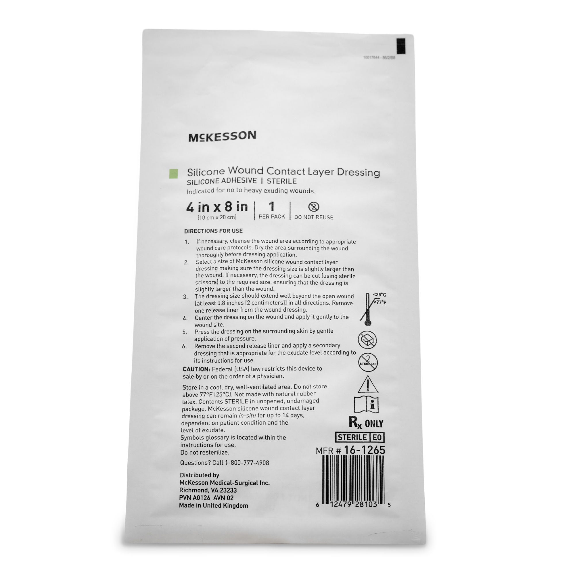 McKesson Brand - 16-1265 Wound Contact Layer Dressing McKesson 4 X 8 Inch Sterile