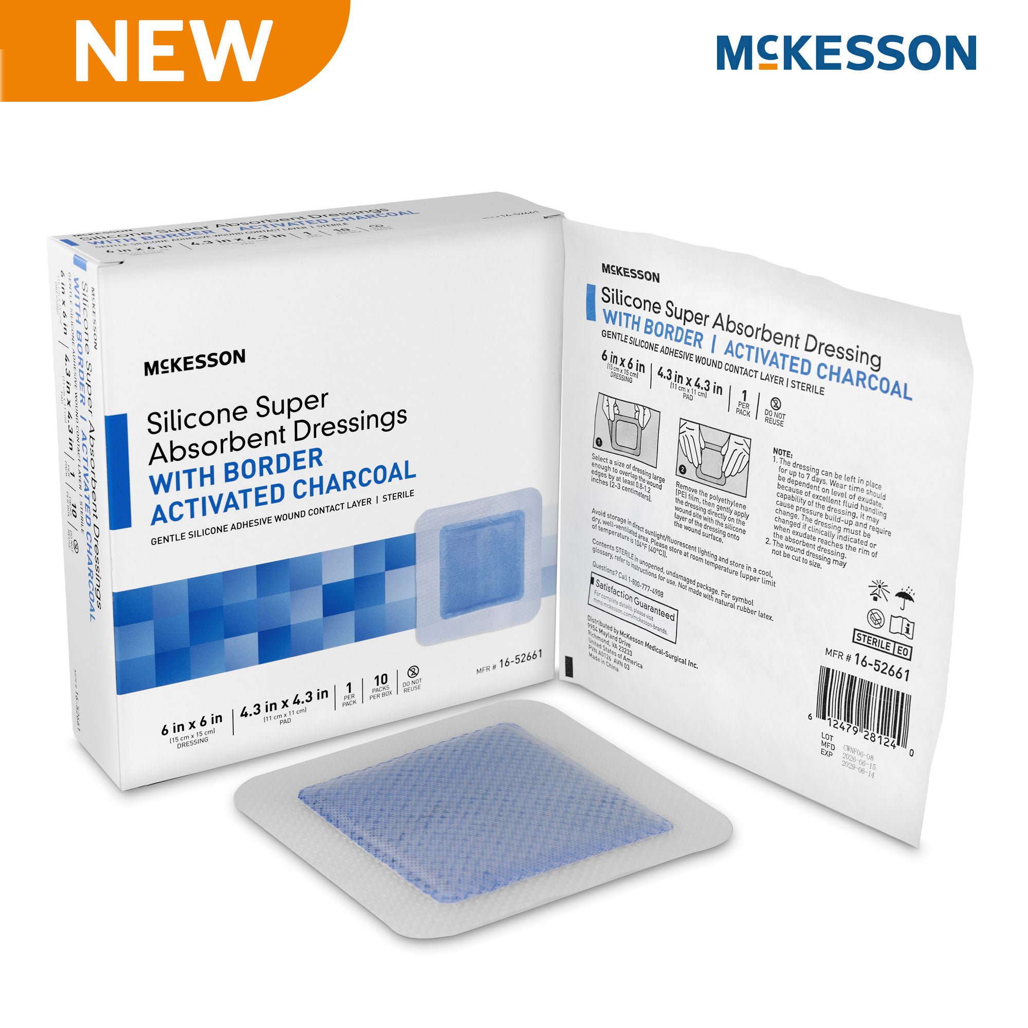 McKesson Brand - 16-52661 Super Absorbent Charcoal Dressing McKesson Square 6 X 6 Inch With Border Sterile