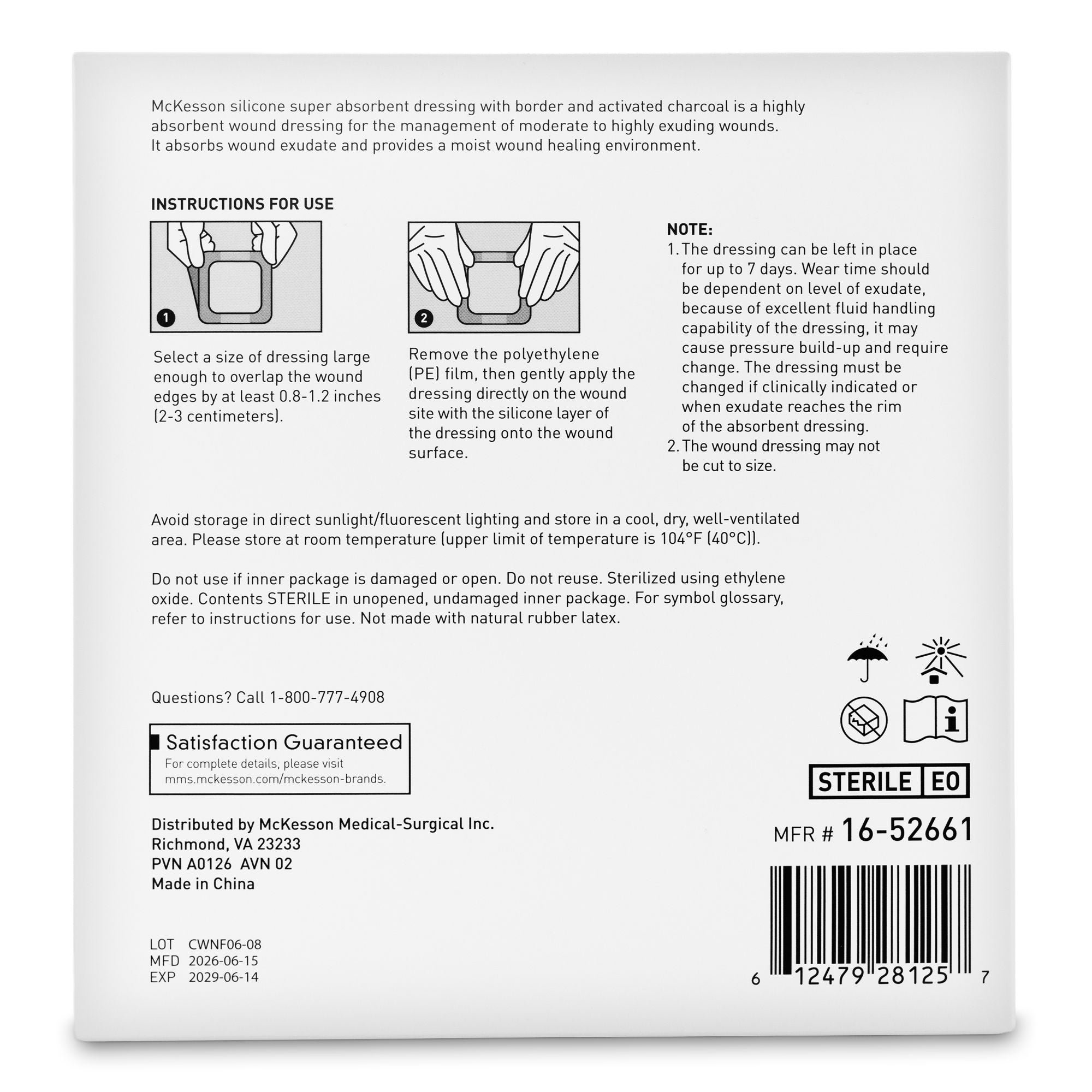 McKesson Brand - 16-52661 Super Absorbent Charcoal Dressing McKesson Square 6 X 6 Inch With Border Sterile