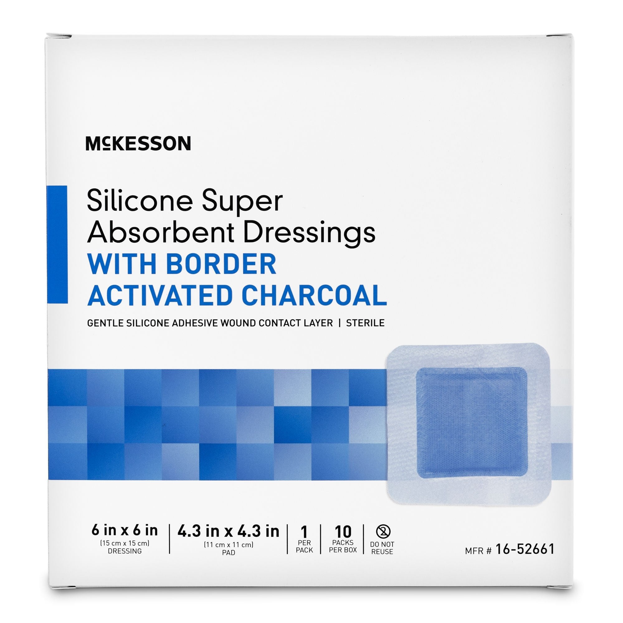 McKesson Brand - 16-52661 Super Absorbent Charcoal Dressing McKesson Square 6 X 6 Inch With Border Sterile