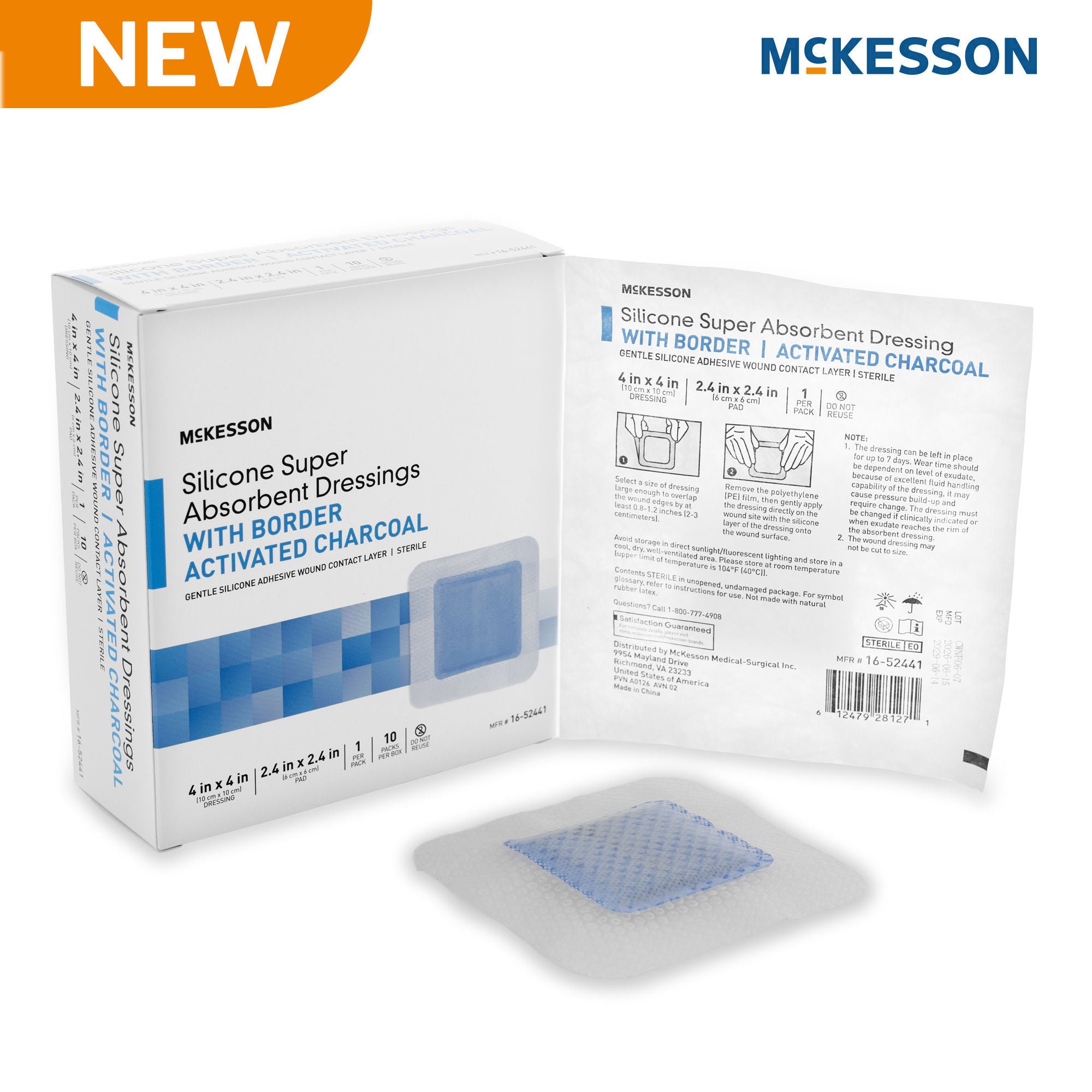 McKesson Brand - 16-52441 Super Absorbent Charcoal Dressing McKesson Square 4 X 4 Inch With Border Sterile