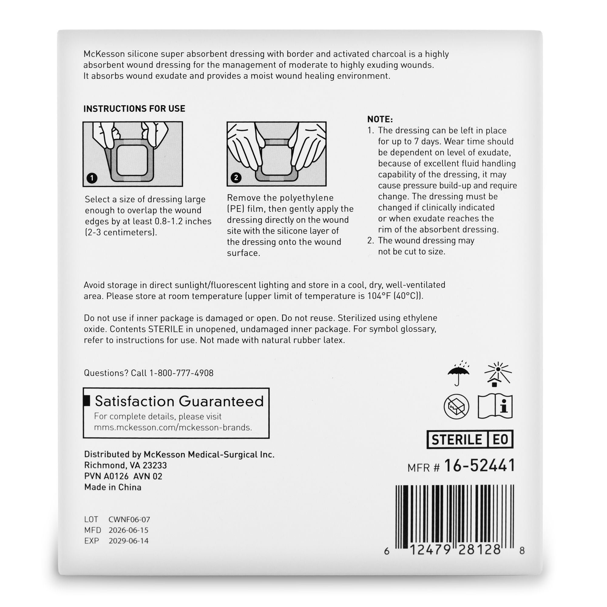 McKesson Brand - 16-52441 Super Absorbent Charcoal Dressing McKesson Square 4 X 4 Inch With Border Sterile