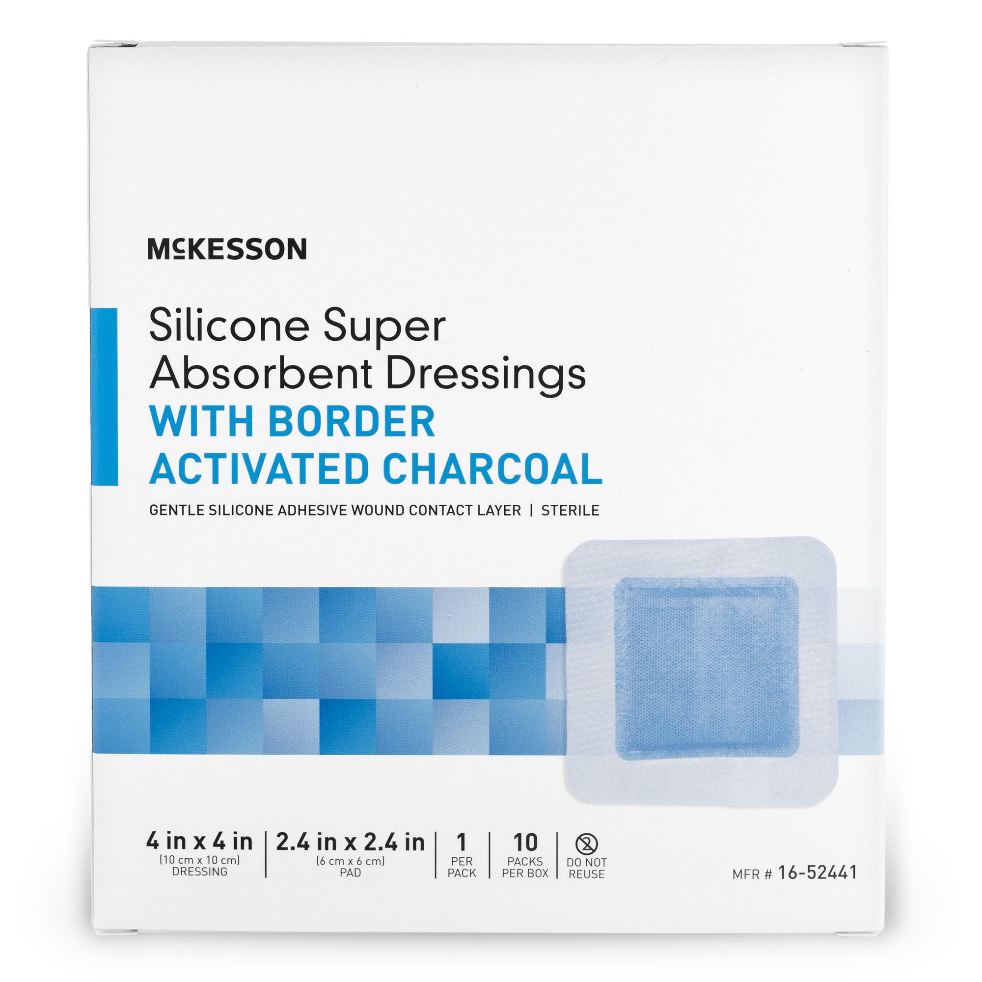 McKesson Brand - 16-52441 Super Absorbent Charcoal Dressing McKesson Square 4 X 4 Inch With Border Sterile