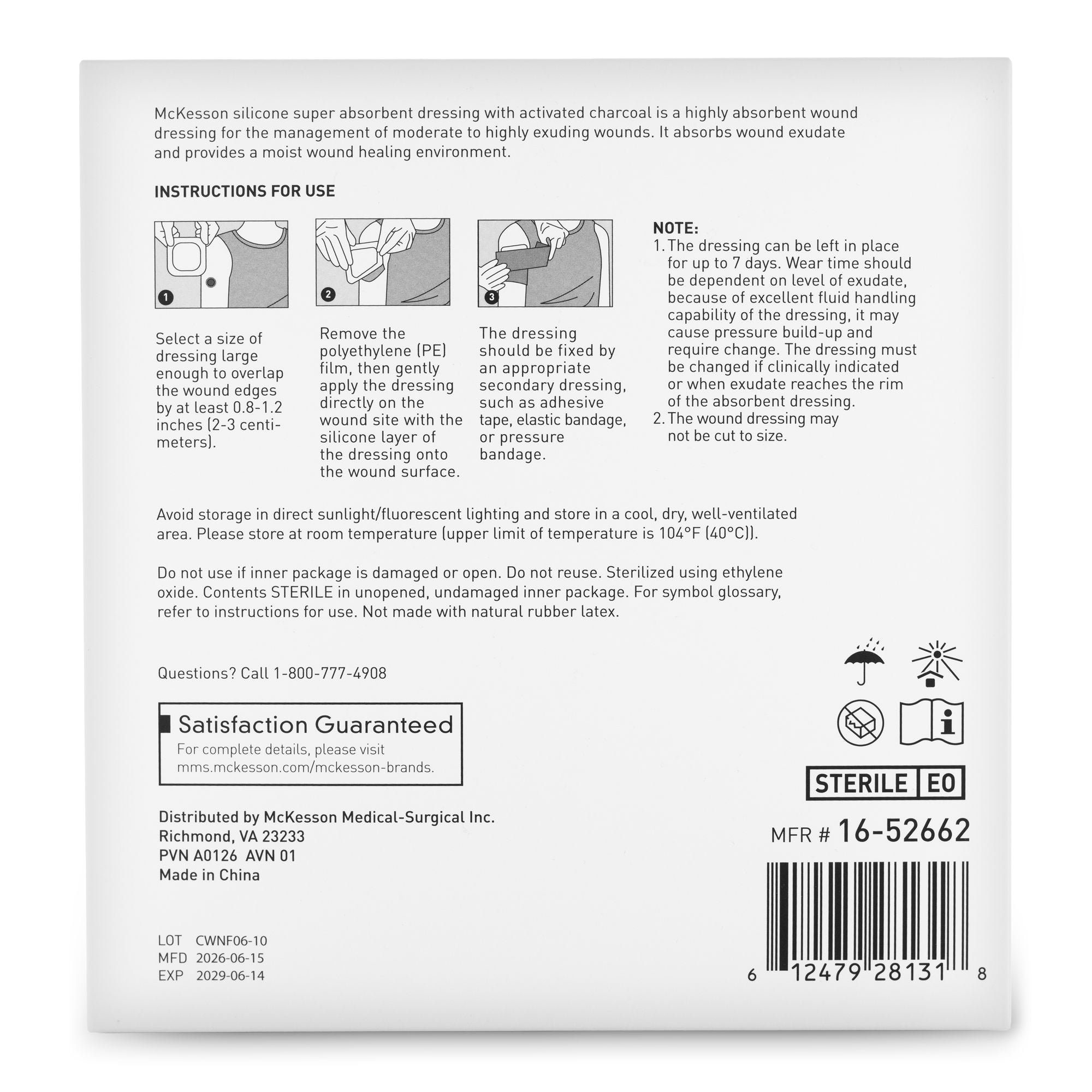 McKesson Brand - 16-52662 Super Absorbent Charcoal Dressing McKesson Square 6 X 6 Inch Without Border Sterile