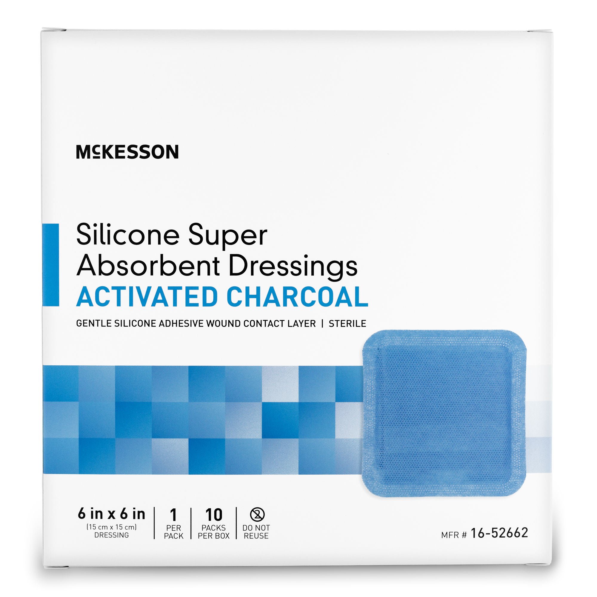 McKesson Brand - 16-52662 Super Absorbent Charcoal Dressing McKesson Square 6 X 6 Inch Without Border Sterile