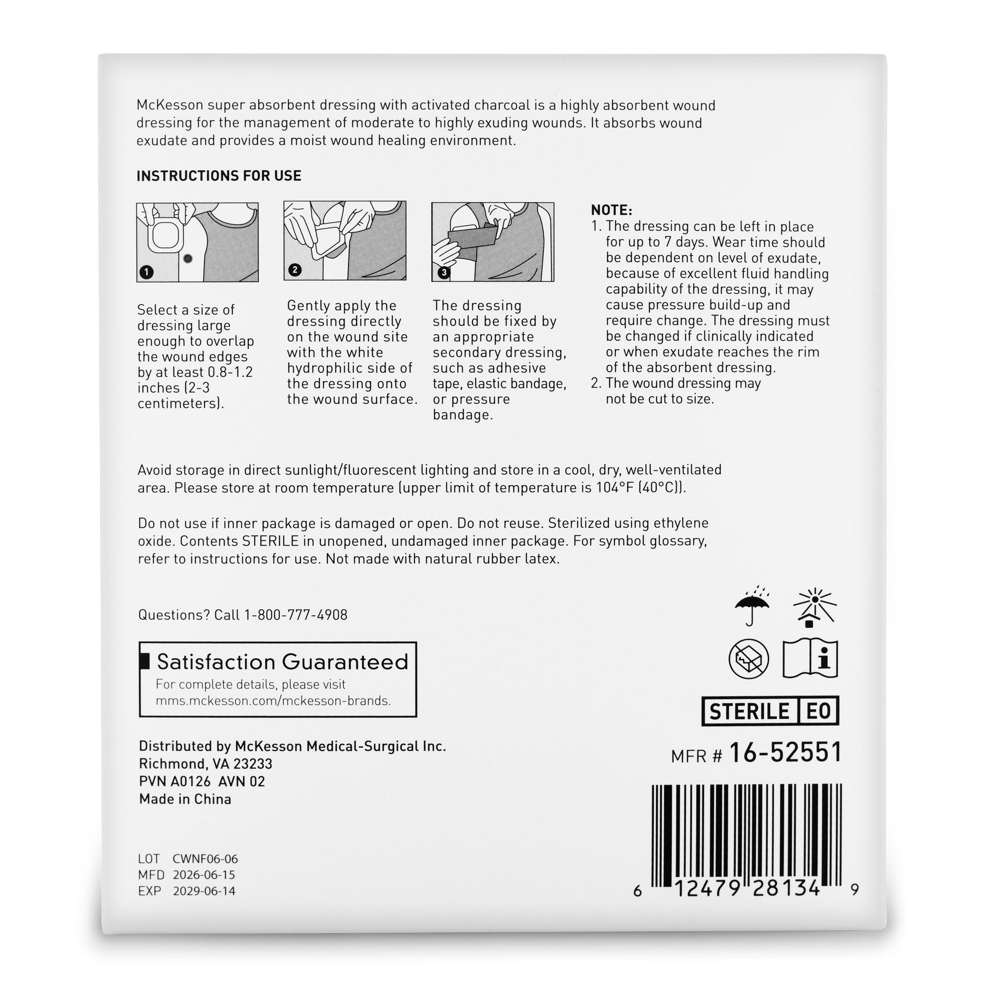 McKesson Brand - 16-52551 Super Absorbent Charcoal Dressing McKesson Square 5 X 5 Inch Without Border Sterile