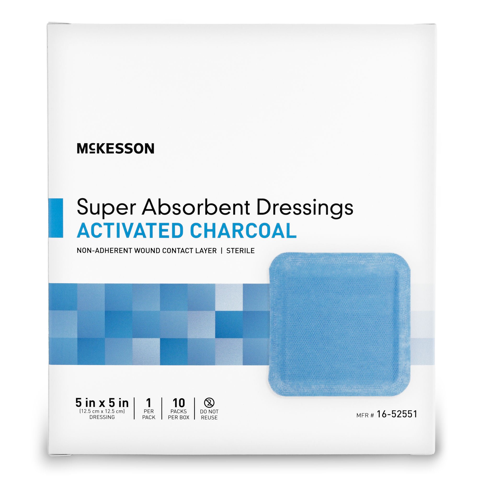 McKesson Brand - 16-52551 Super Absorbent Charcoal Dressing McKesson Square 5 X 5 Inch Without Border Sterile