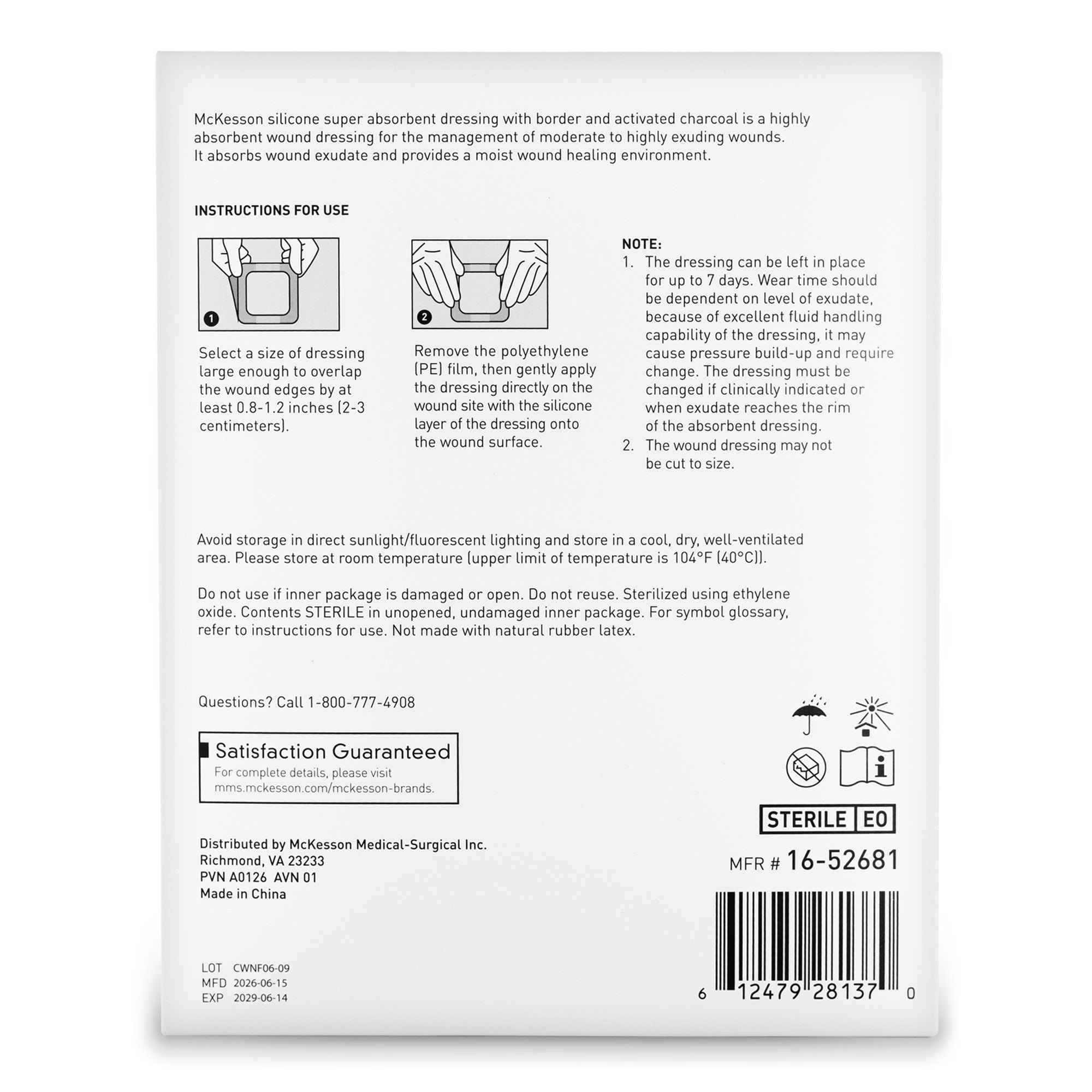 McKesson Brand - 16-52681 Super Absorbent Charcoal Dressing McKesson Oval 6-5/8 X 8-3/16 Inch With Border Sterile