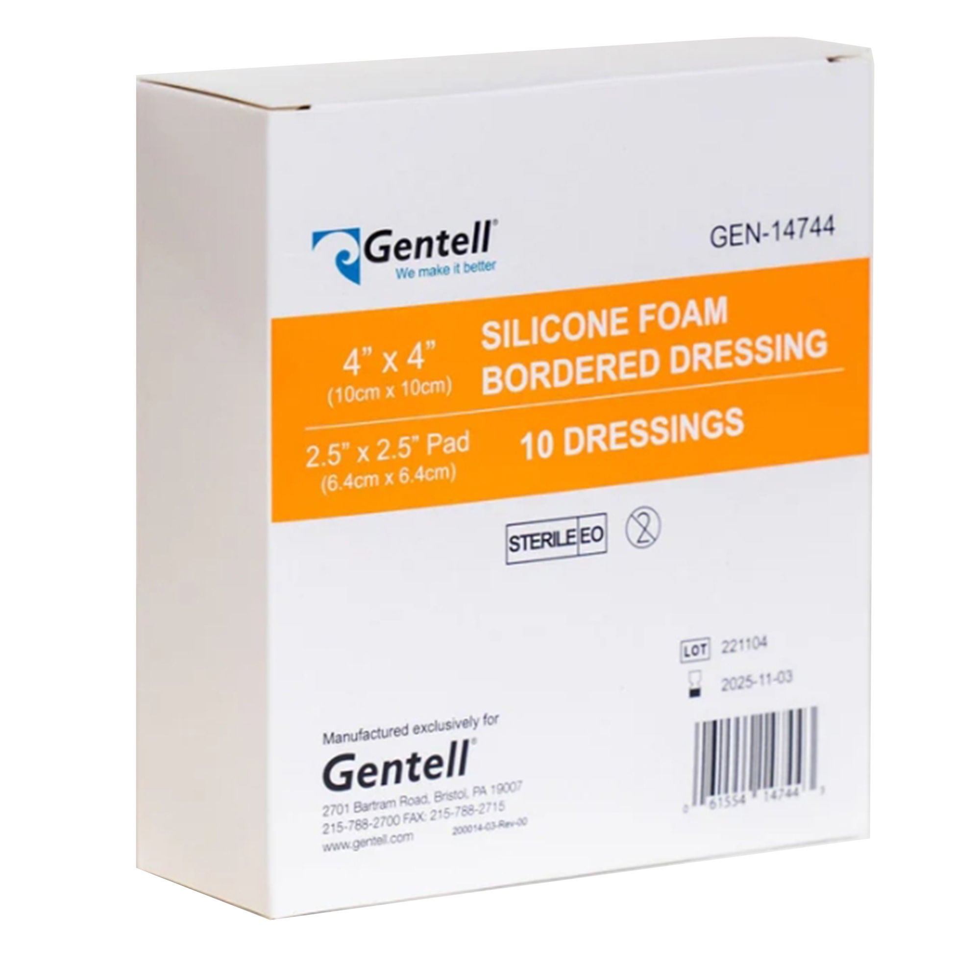 Gentell - GEN-14744 Foam Dressing Gentell® 4 X 4 Inch With Border Without Film Backing Silicone Adhesive Square Sterile