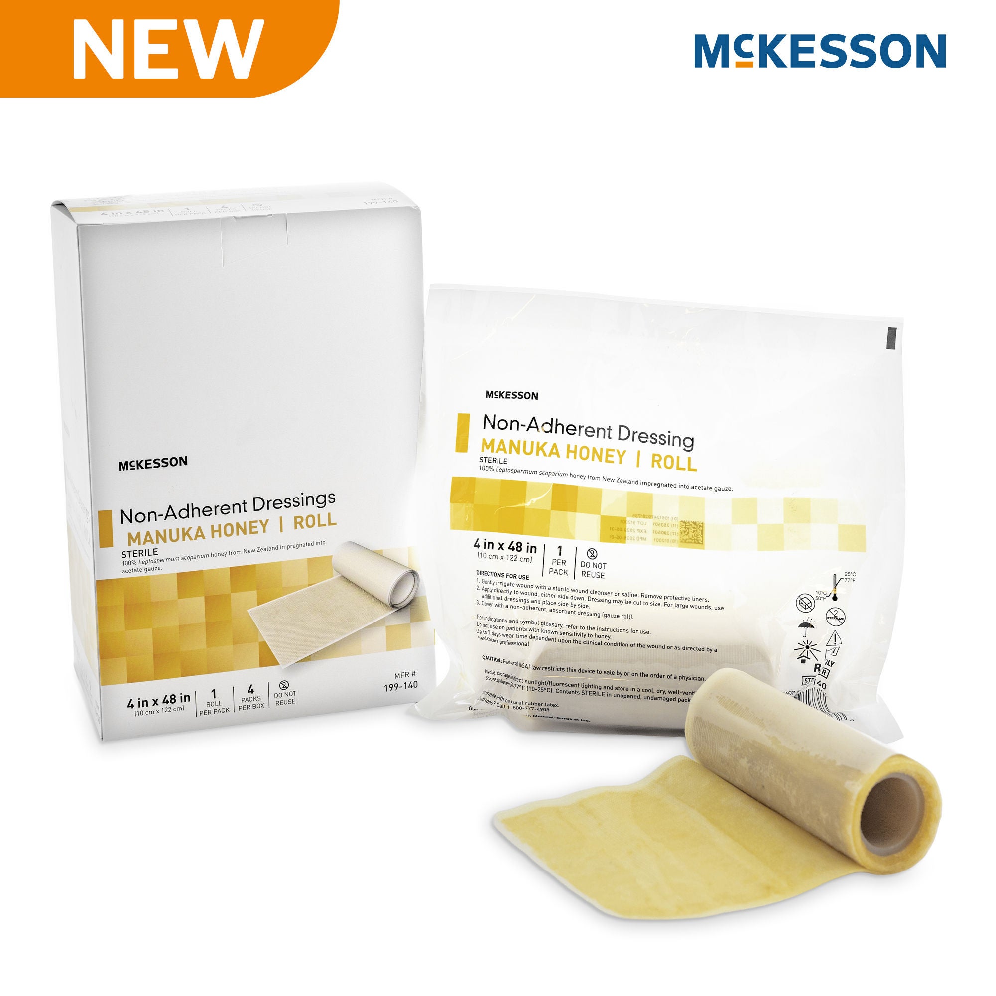 McKesson Brand - 199-140 Honey Wound Dressing McKesson Rectangle 4 X 48 Inch Sheet Sterile Without Adhesive