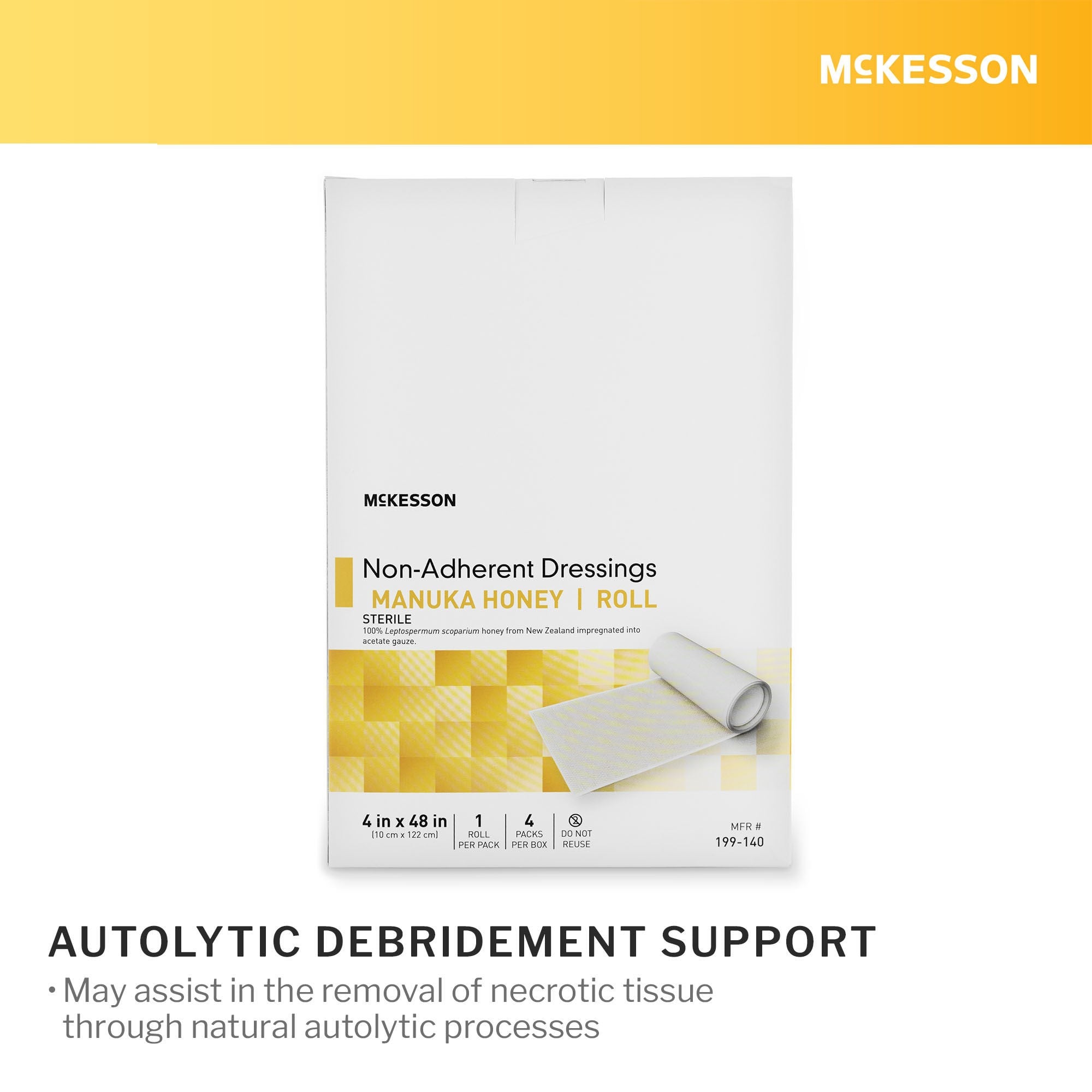 McKesson Brand - 199-140 Honey Wound Dressing McKesson Rectangle 4 X 48 Inch Sheet Sterile Without Adhesive