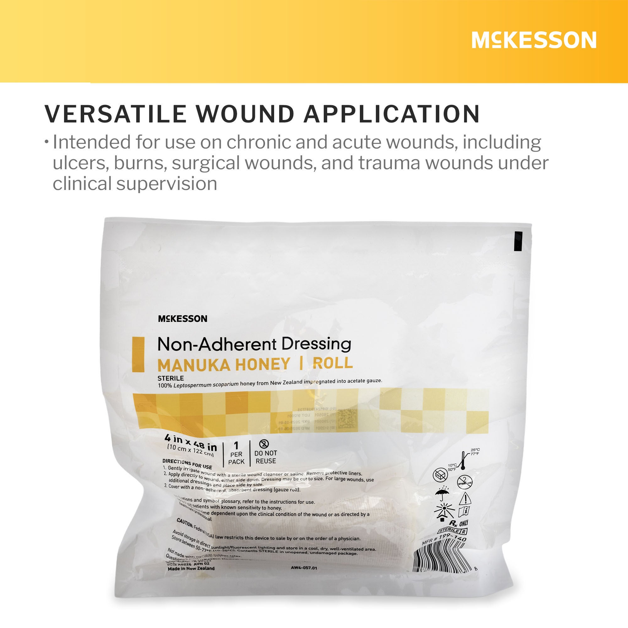 McKesson Brand - 199-140 Honey Wound Dressing McKesson Rectangle 4 X 48 Inch Sheet Sterile Without Adhesive