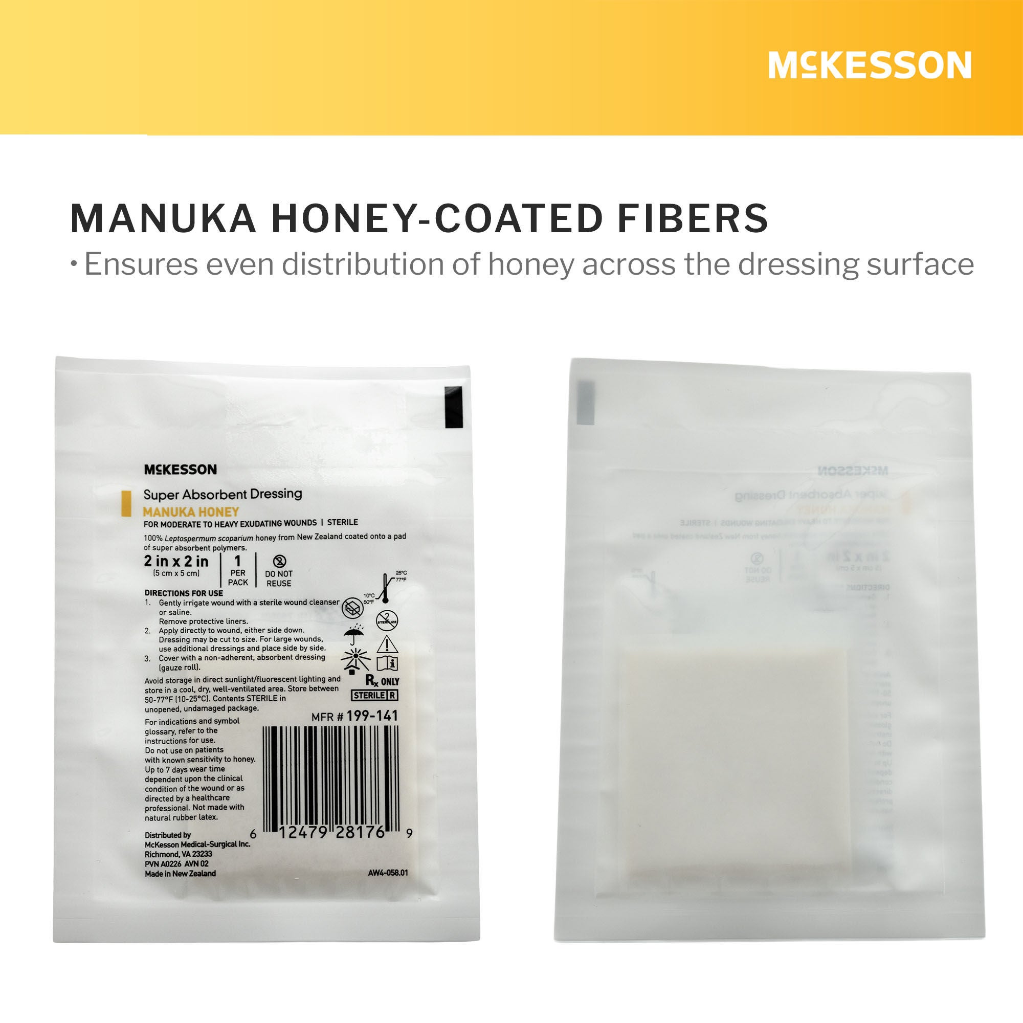 McKesson Brand - 199-141 Honey Wound Dressing McKesson Square 2 X 2 Inch Sheet Sterile Without Adhesive