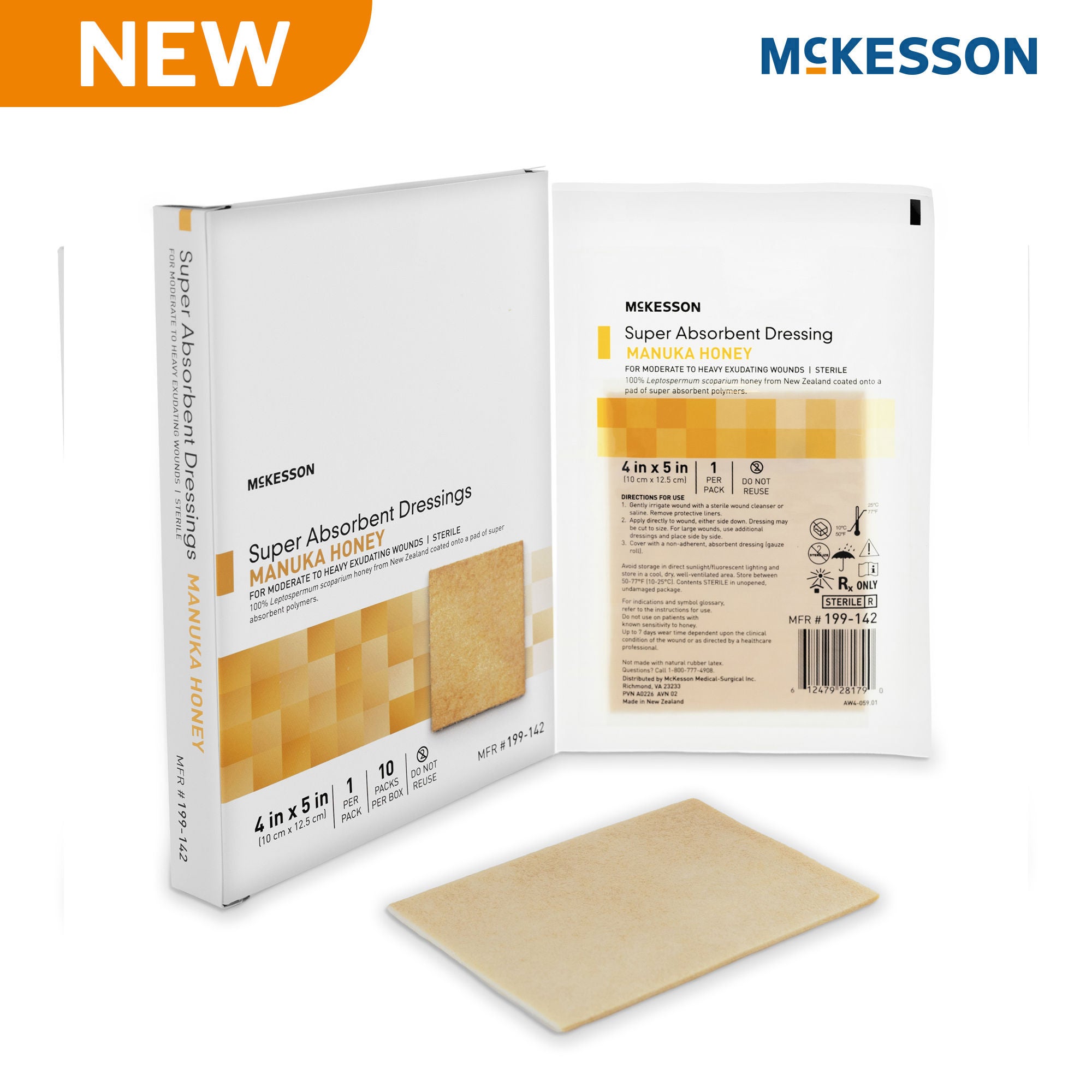 McKesson Brand - 199-142 Honey Wound Dressing McKesson Rectangle 4 X 5 Inch Sheet Sterile Without Adhesive