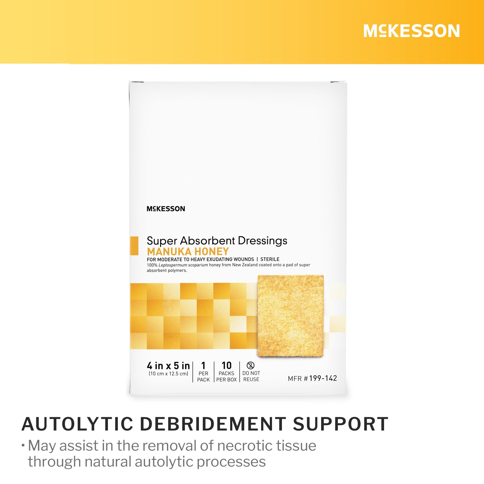 McKesson Brand - 199-142 Honey Wound Dressing McKesson Rectangle 4 X 5 Inch Sheet Sterile Without Adhesive