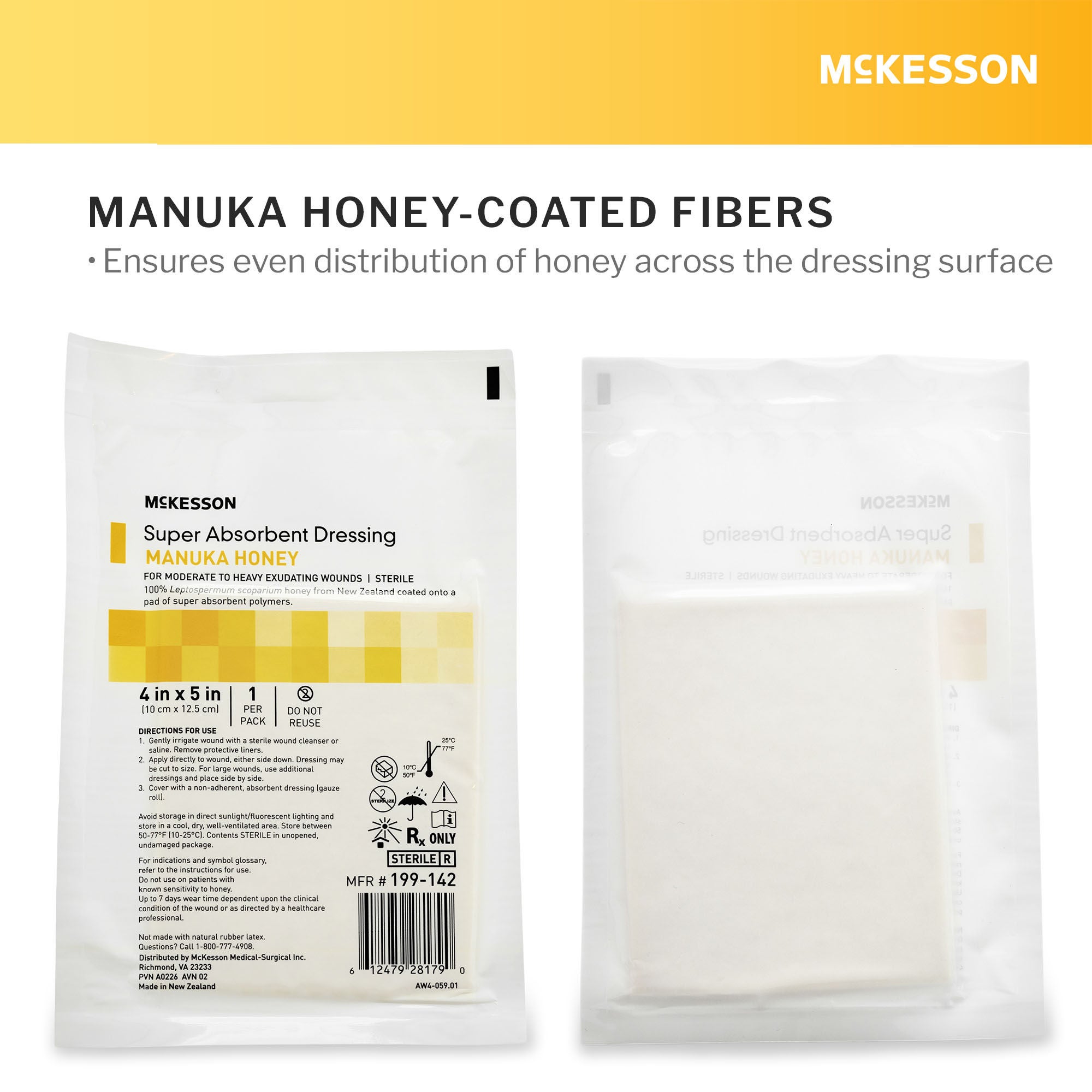 McKesson Brand - 199-142 Honey Wound Dressing McKesson Rectangle 4 X 5 Inch Sheet Sterile Without Adhesive