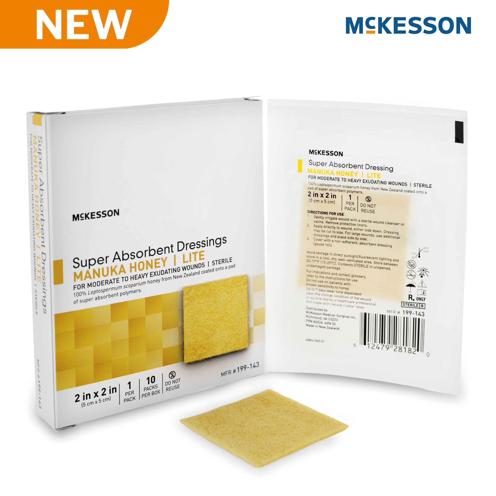 McKesson Brand - 199-143 Lite Honey Wound Dressing McKesson Square 2 X 2 Inch Sheet Sterile Without Adhesive