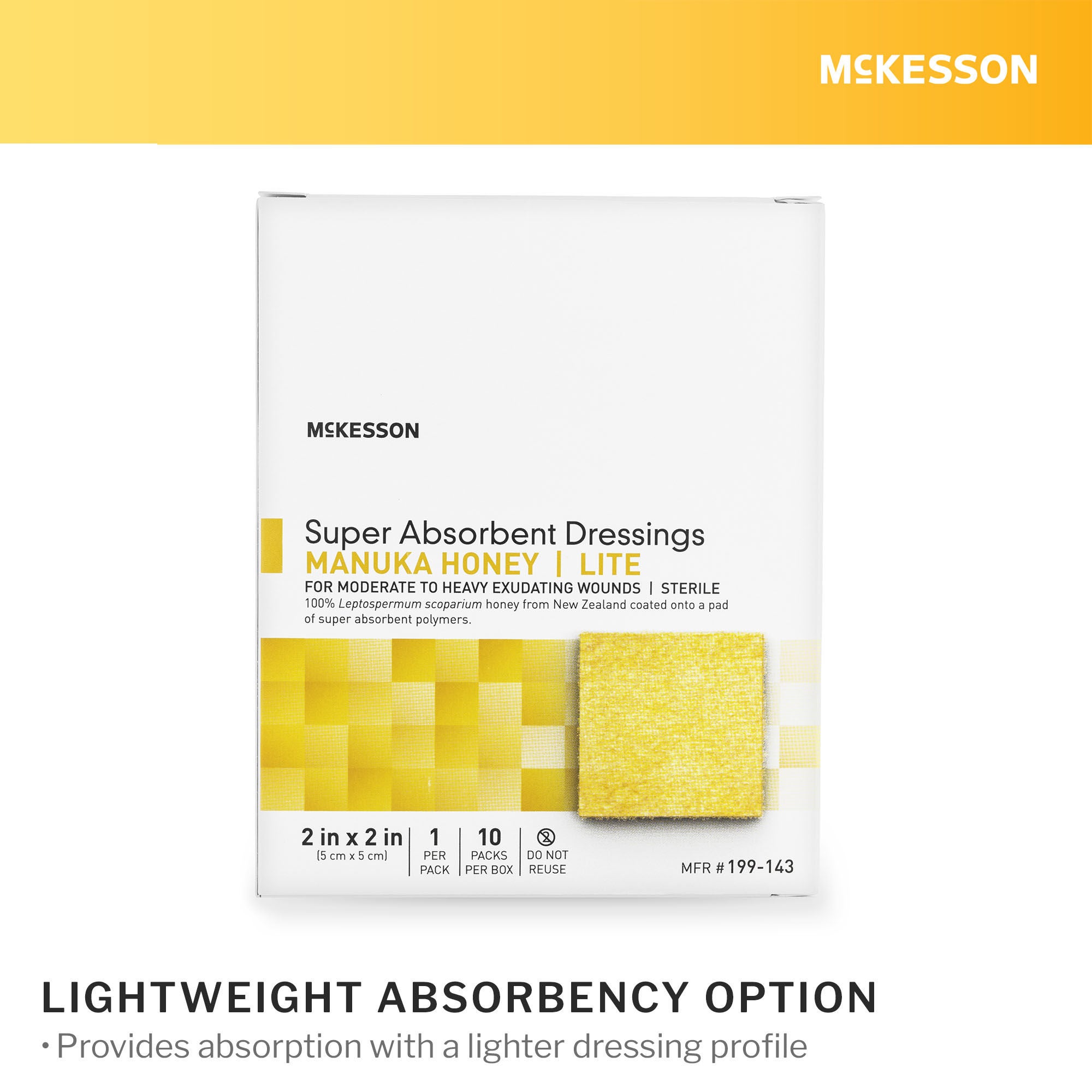 McKesson Brand - 199-143 Lite Honey Wound Dressing McKesson Square 2 X 2 Inch Sheet Sterile Without Adhesive