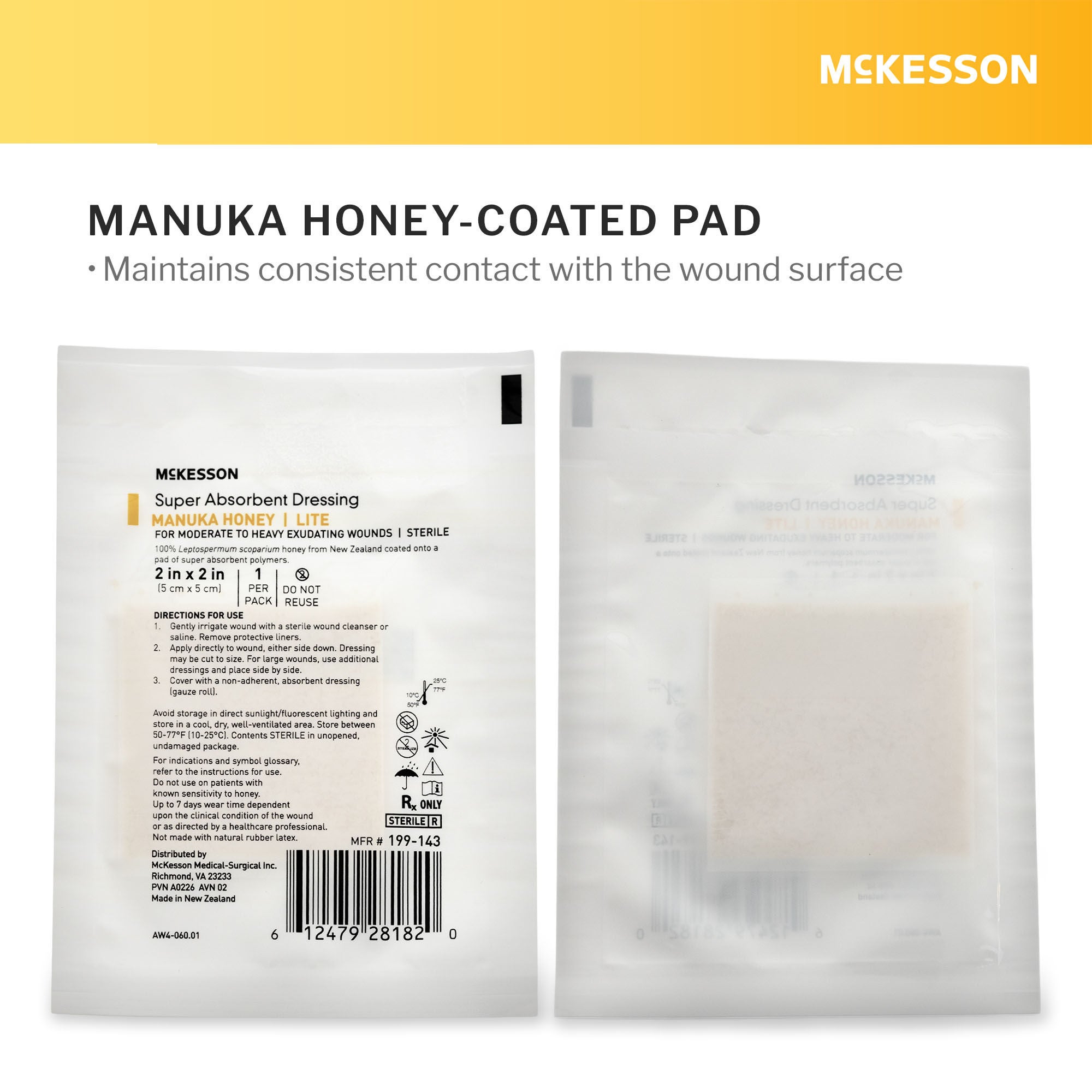 McKesson Brand - 199-143 Lite Honey Wound Dressing McKesson Square 2 X 2 Inch Sheet Sterile Without Adhesive