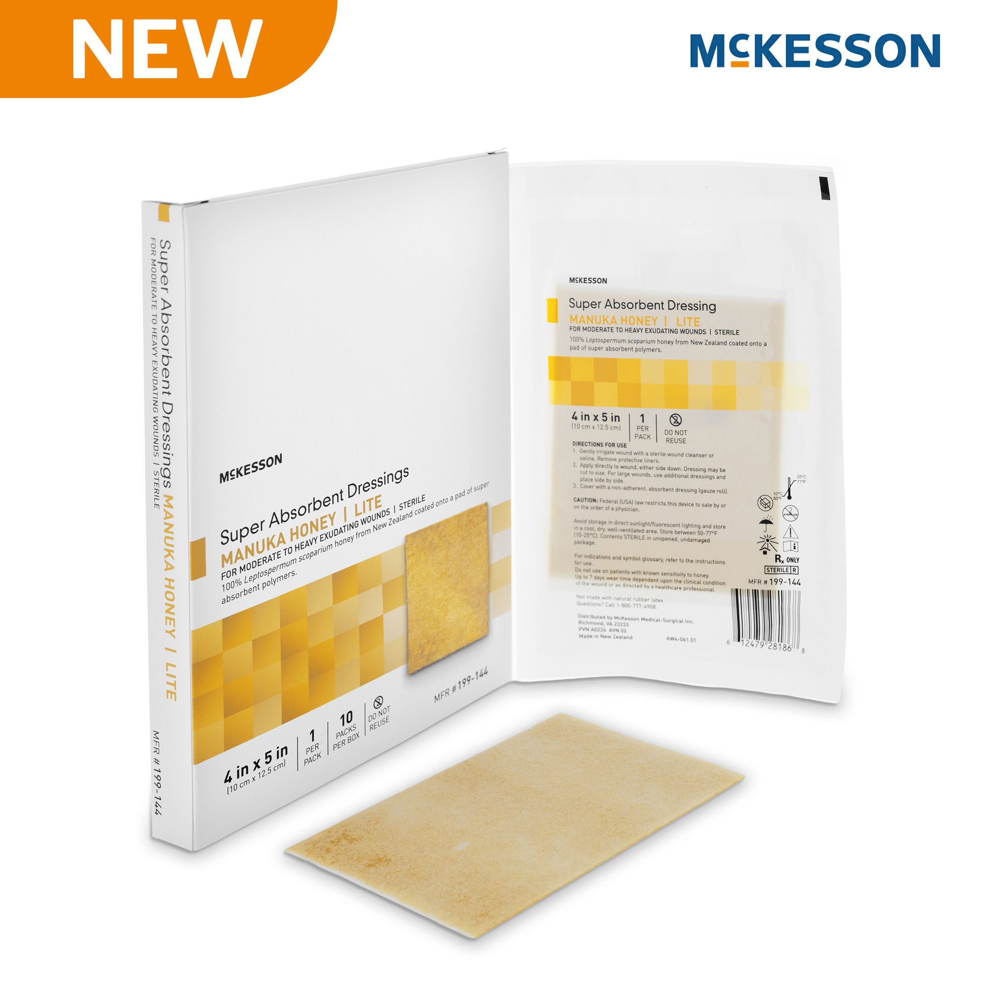 McKesson Brand - 199-144 Lite Honey Wound Dressing McKesson Rectangle 4 X 5 Inch Sheet Sterile Without Adhesive