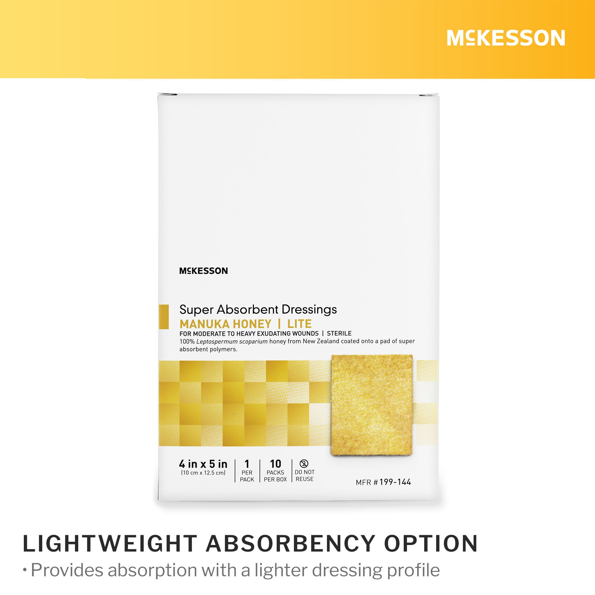 McKesson Brand - 199-144 Lite Honey Wound Dressing McKesson Rectangle 4 X 5 Inch Sheet Sterile Without Adhesive
