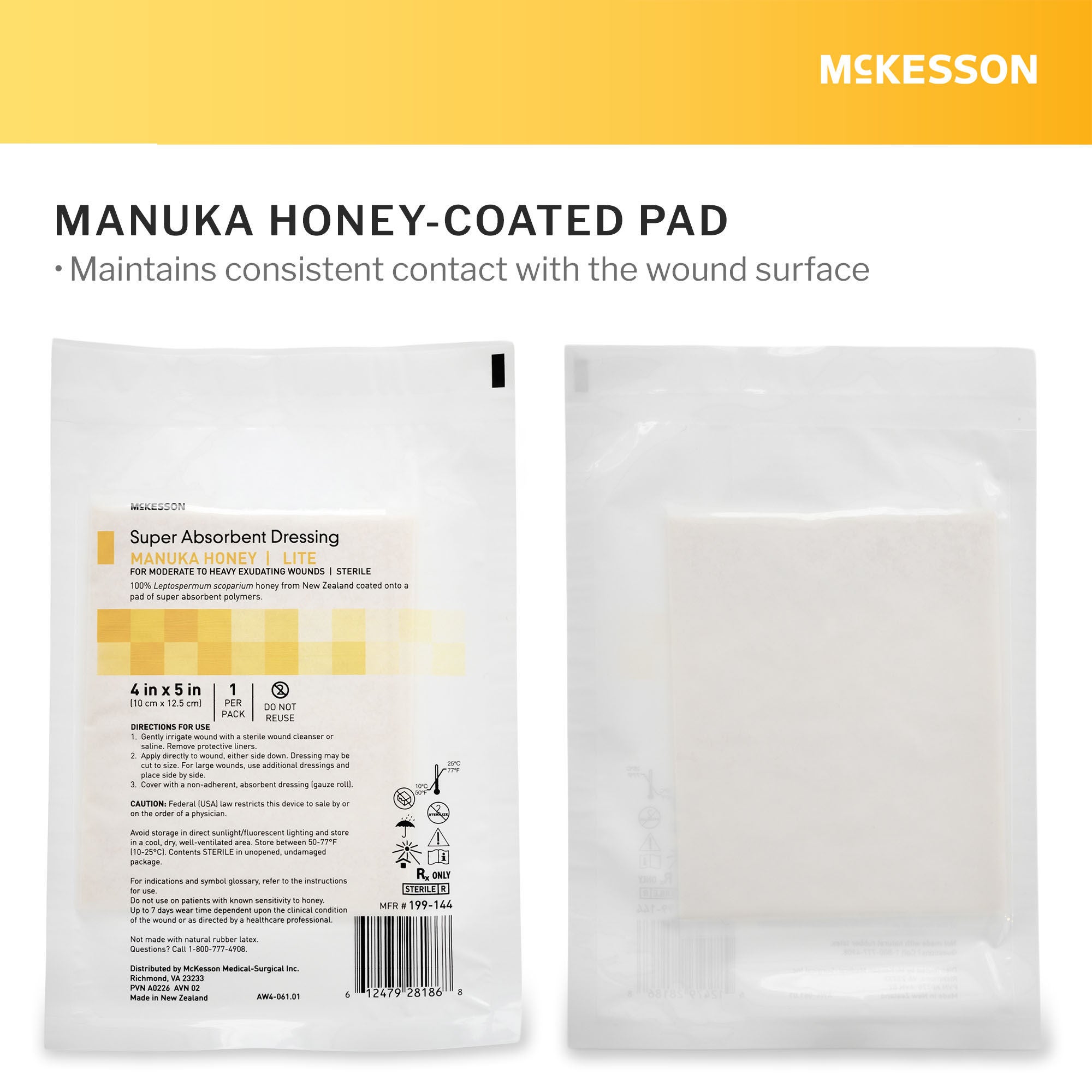 McKesson Brand - 199-144 Lite Honey Wound Dressing McKesson Rectangle 4 X 5 Inch Sheet Sterile Without Adhesive
