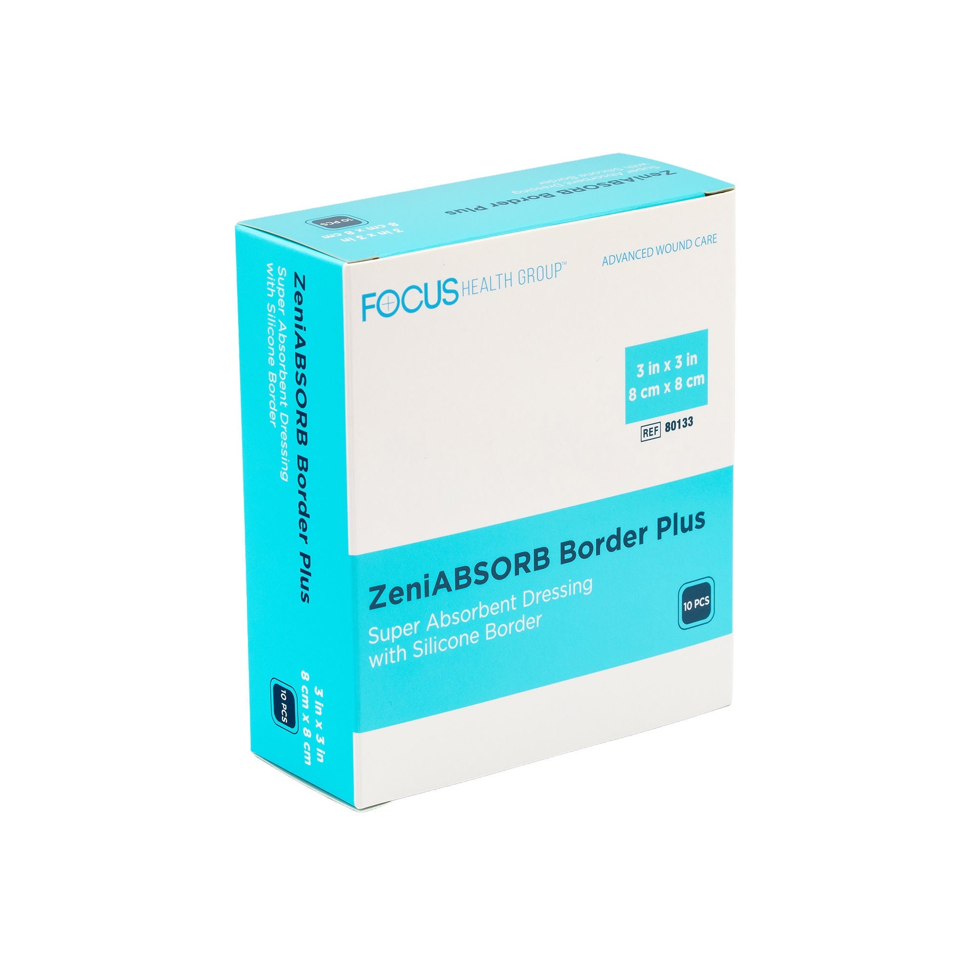 Focus Health Group - 80133 Super Absorbent Dressing ZeniABSORB™ Border Plus Square 3 X 3 Inch With Border Sterile