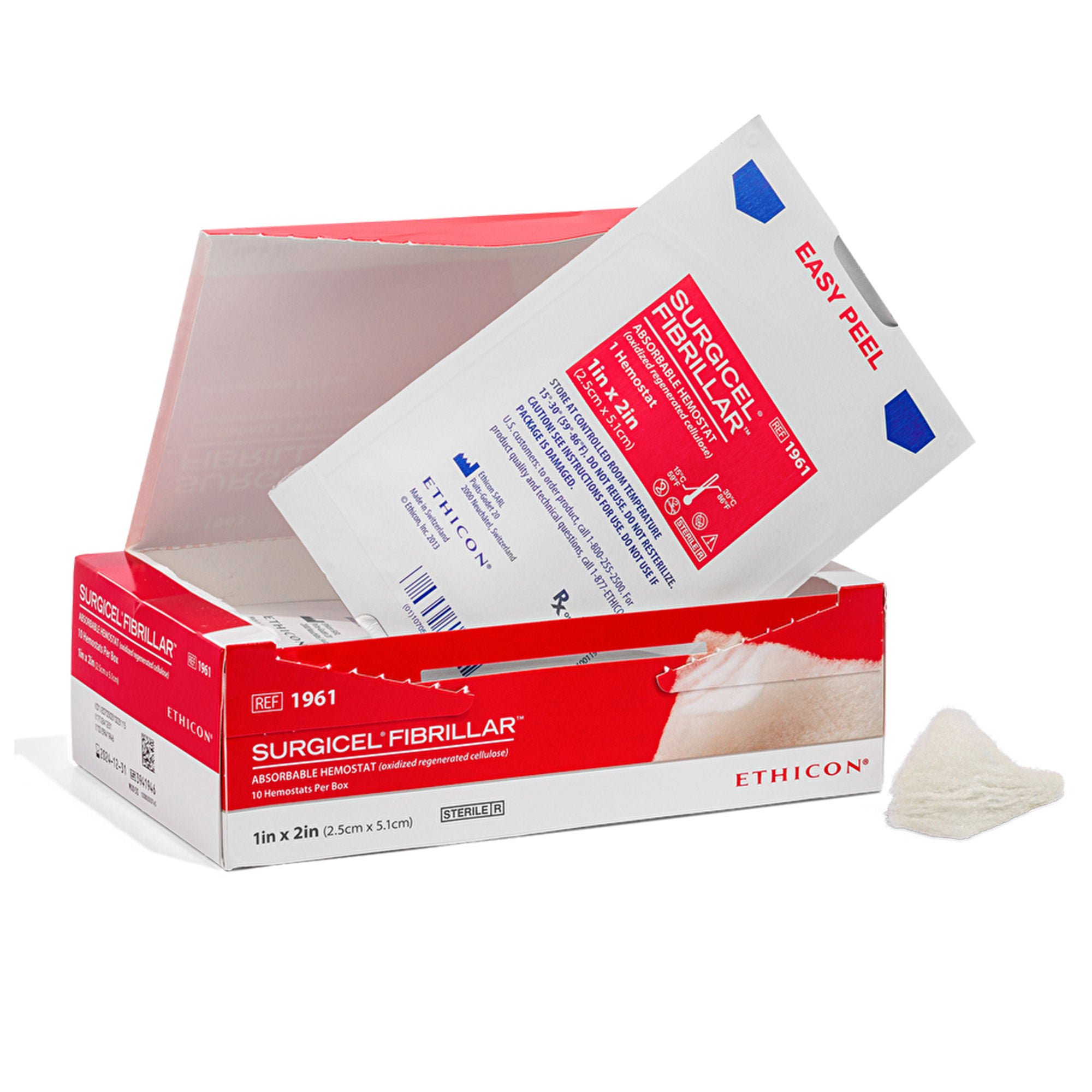 J & J Healthcare Systems - 1961 Absorbable Hemostatic Dressing SURGICEL® FIBRILLAR™ 1 X 2 Inch 10 Count Sterile