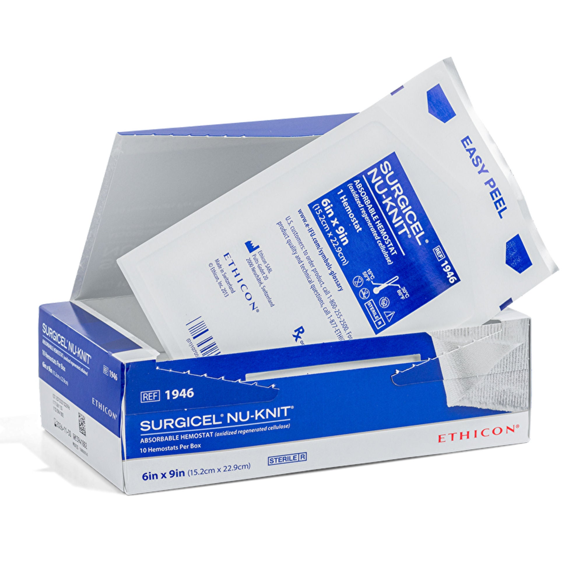 J & J Healthcare Systems - 1946 Absorbable Hemostatic Dressing SURGICEL® NU-KNIT™ 6 X 9 Inch 10 Count Sterile