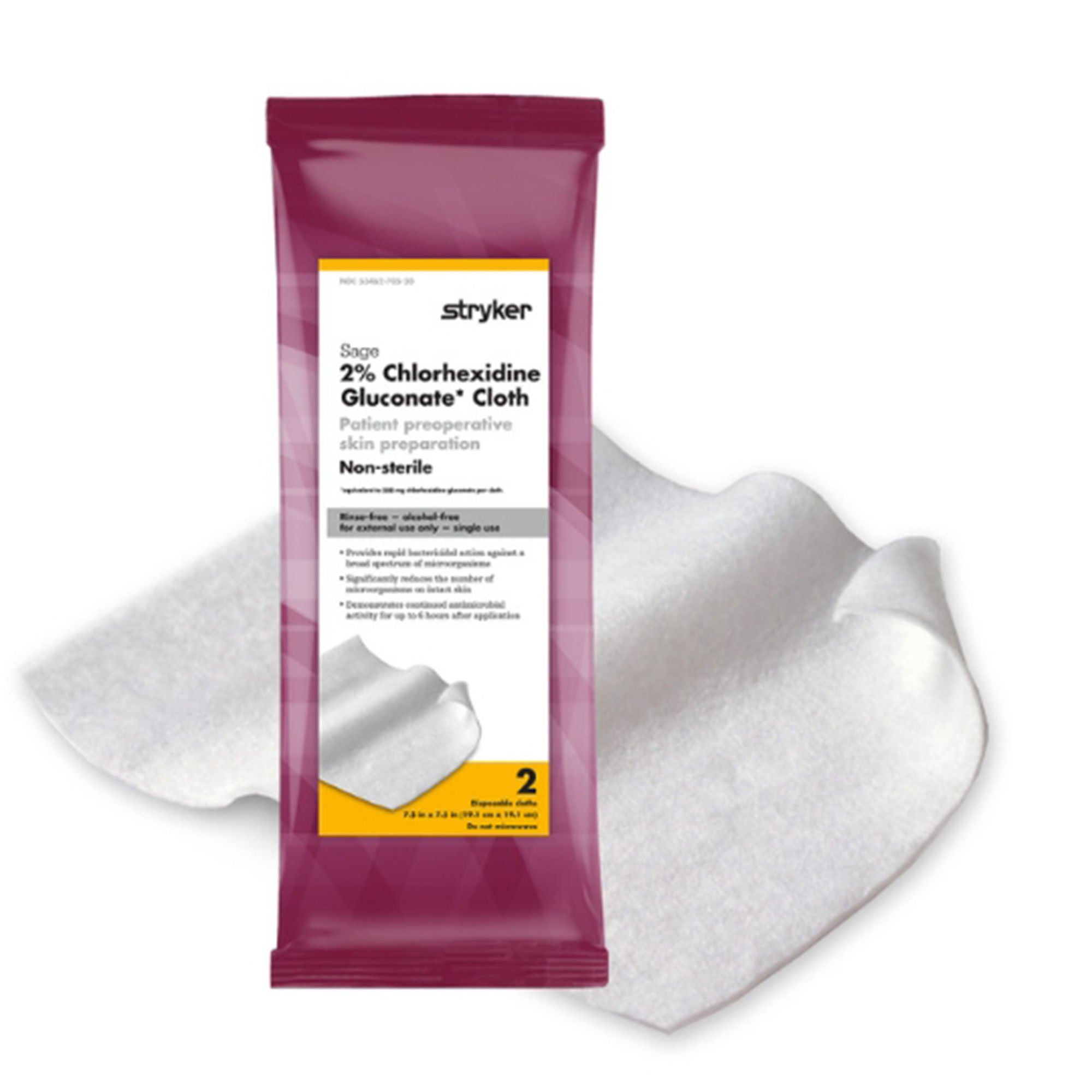 Sage Products - 9705 Skin Prep Wipe Sage 2 per Pack Soft Pack 2% Strength CHG (Chlorhexidine Gluconate) NonSterile
