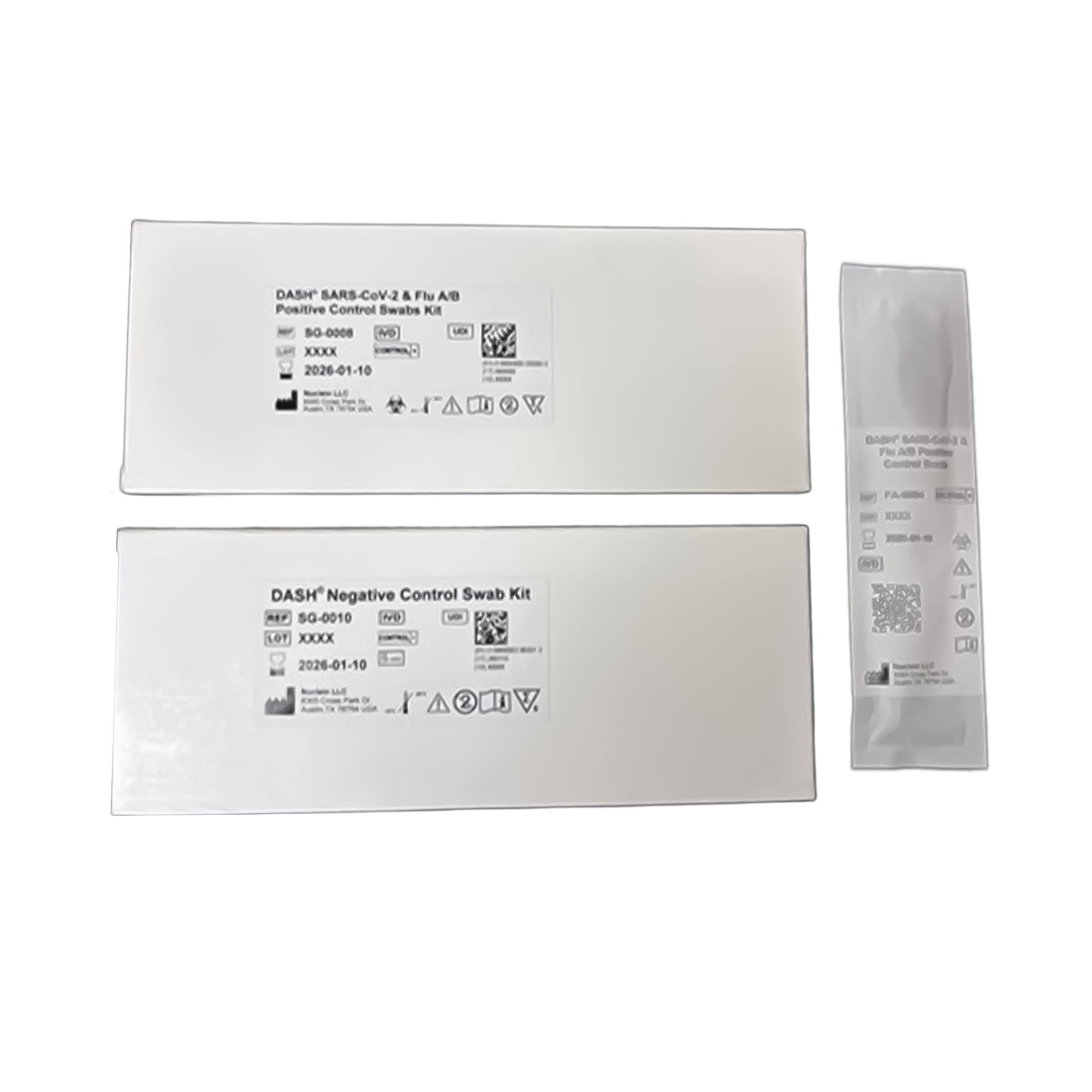 Nuclein LLC - CN-0008-CON Control Set DASH® SARS-CoV-2 & Flu A + B Positive Level / Negative Level 10 Swabs
