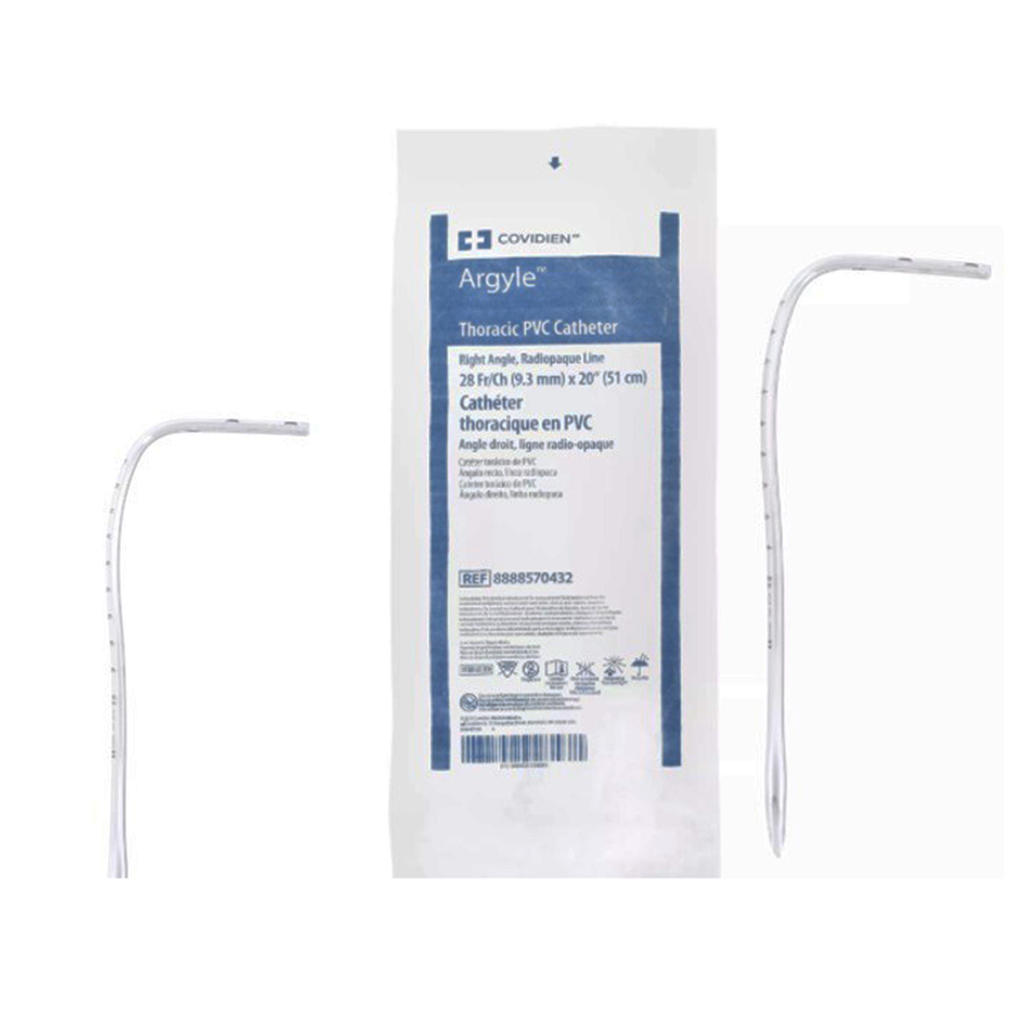 Cardinal - 8888570432 Thoracic Catheter Argyle™ 28 Fr. Right Angle Style 20 Inch Length
