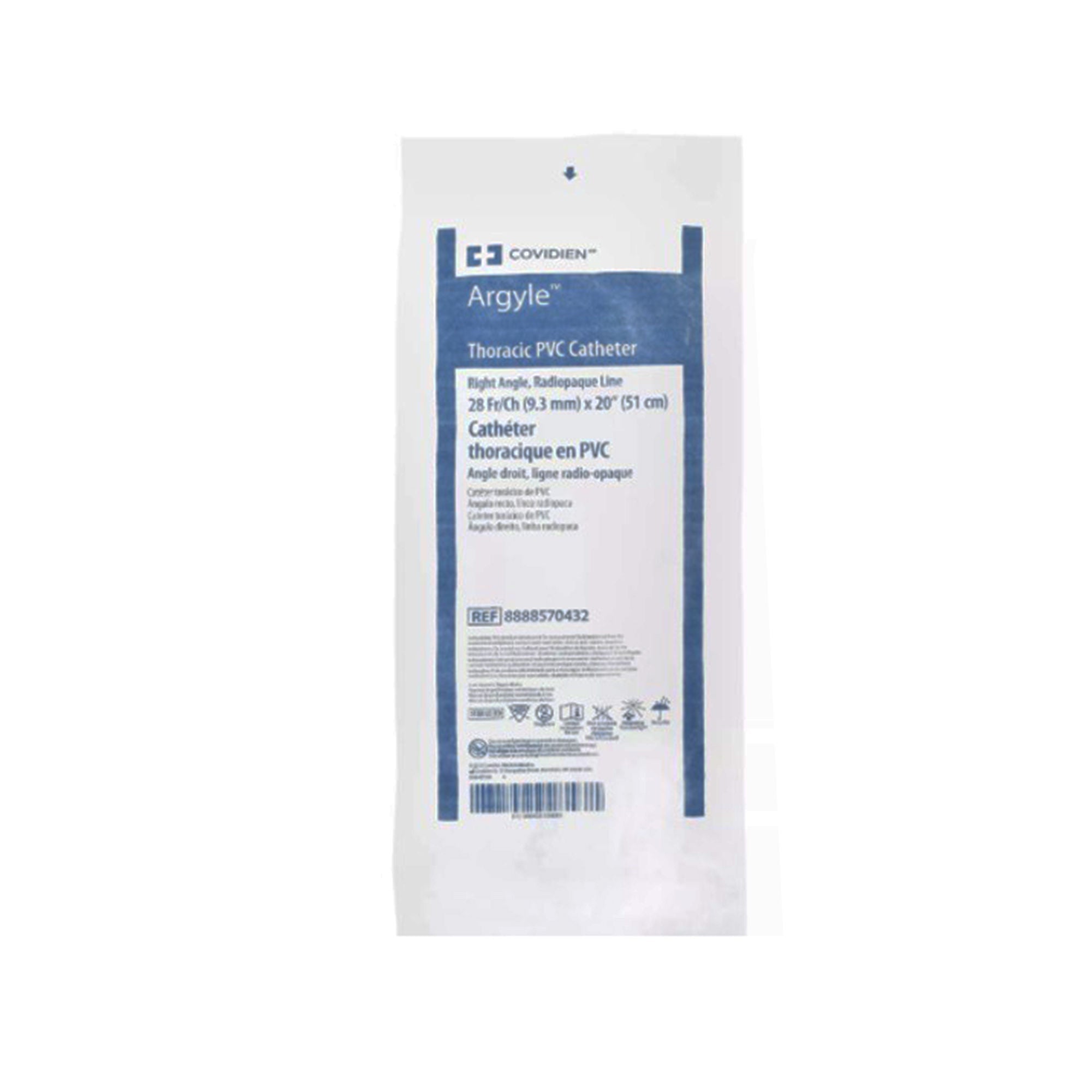 Cardinal - 8888570432 Thoracic Catheter Argyle™ 28 Fr. Right Angle Style 20 Inch Length
