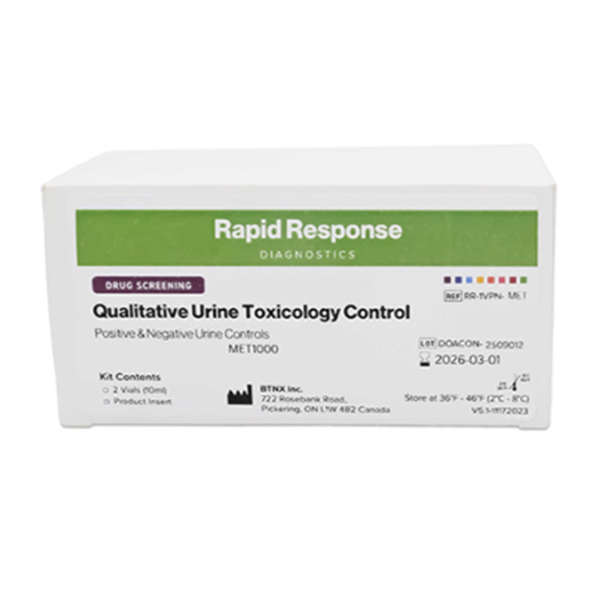BTNX - RR-1VPN-12.48 Control Set Rapid Response™ Qualitative Urine Toxicology Positive Level / Negative Level 2 X 10 mL