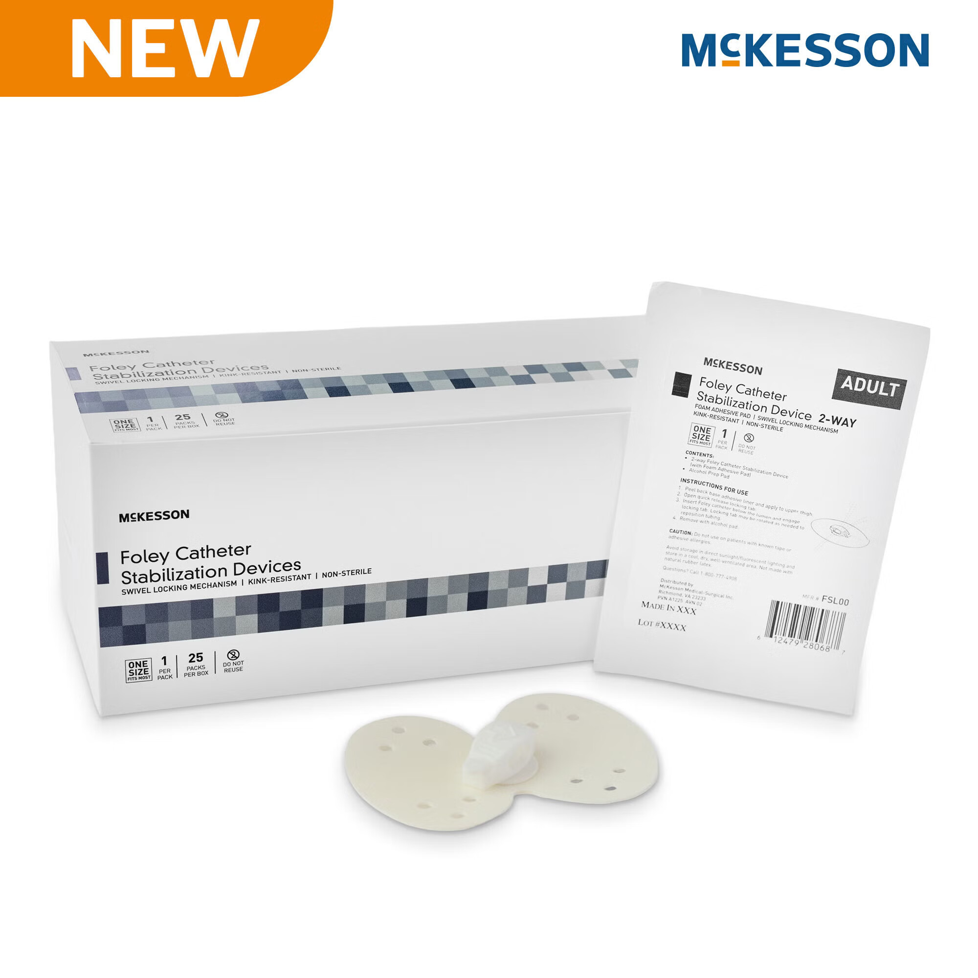 McKesson Brand - FSL00 Foley Catheter Stabilization Device McKesson 2-way Foley Catheter Stabilization Device with Foam Adhesive Pad, (1) Alcohol Prep Pad, One Size Fits Most, NonSterile For Silicone and Latex Foley Catheters