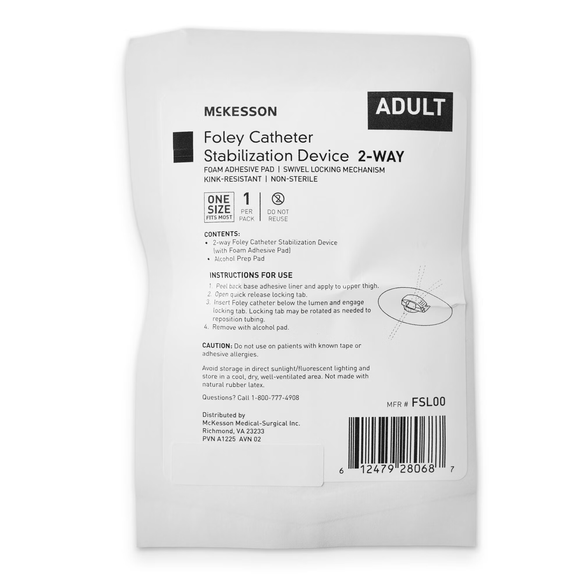 McKesson Brand - FSL00 Foley Catheter Stabilization Device McKesson 2-way Foley Catheter Stabilization Device with Foam Adhesive Pad, (1) Alcohol Prep Pad, One Size Fits Most, NonSterile For Silicone and Latex Foley Catheters