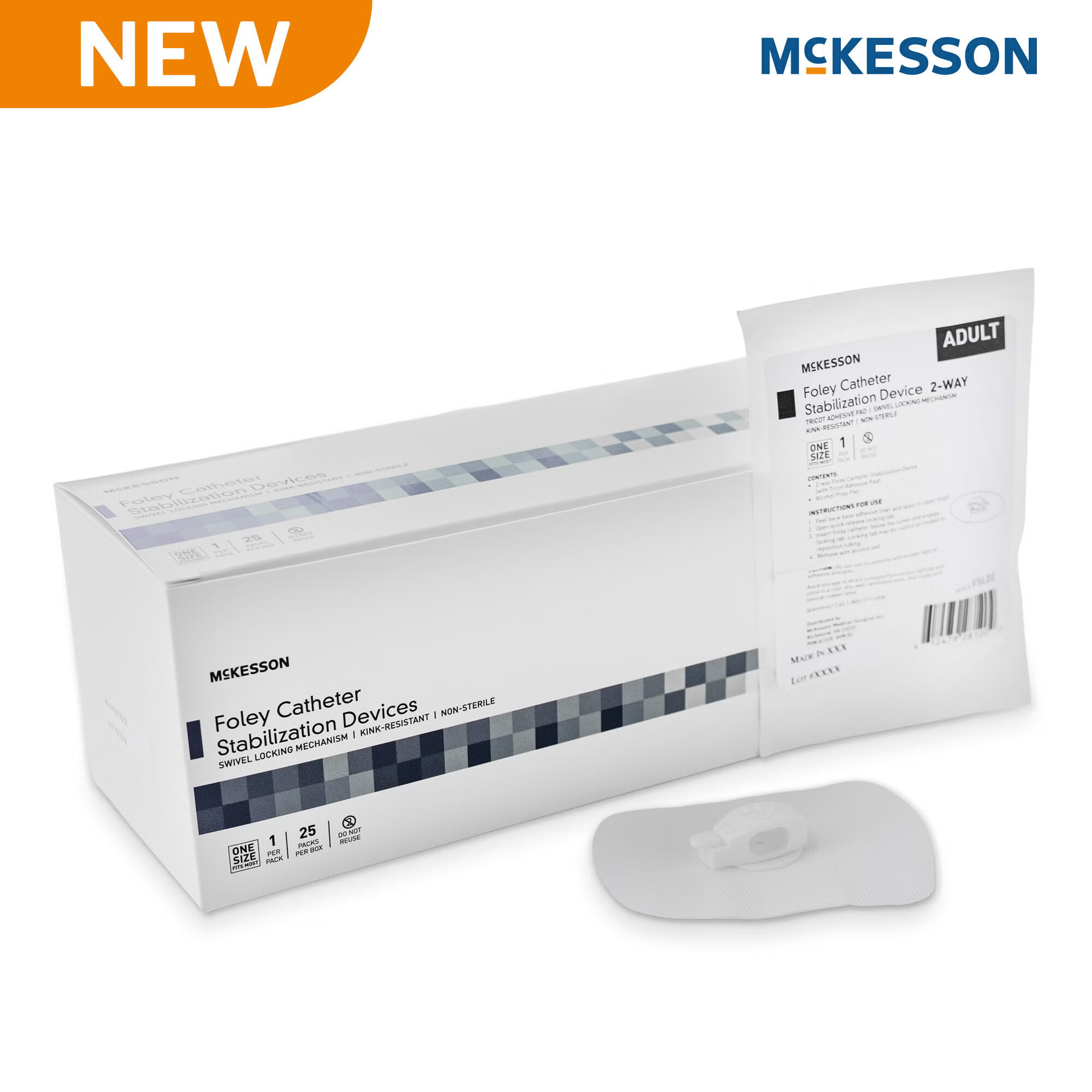 McKesson Brand - FSL02 Foley Catheter Stabilization Device McKesson 2-way Foley Catheter Stabilization Device with Tricot Adhesive Pad, (1) Alcohol Prep Pad, One Size Fits Most, NonSterile For Silicone and Latex Foley Catheters