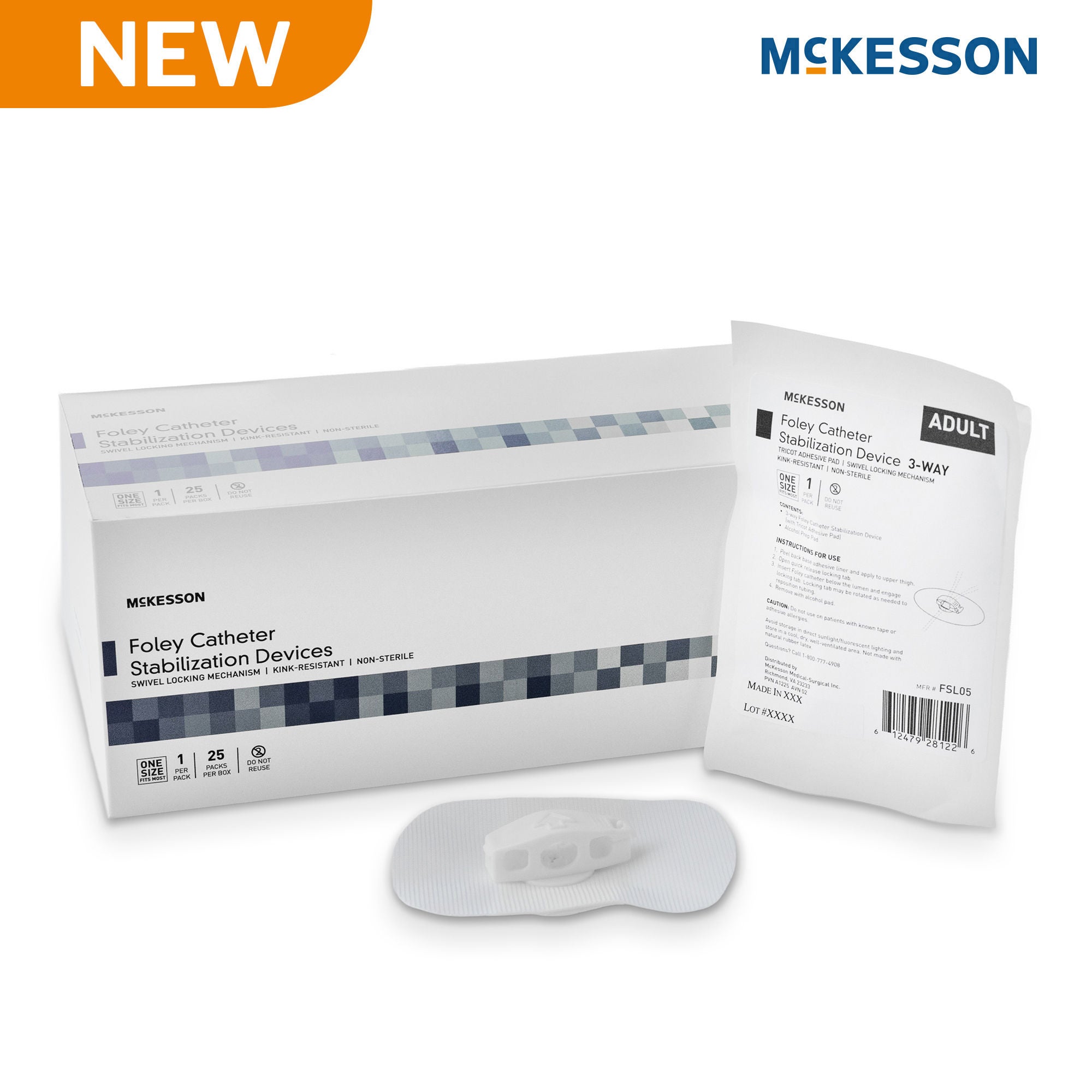 McKesson Brand - FSL05 Foley Catheter Stabilization Device McKesson 3-way Foley Catheter Stabilization Device with Tricot Adhesive Pad, (1) Alcohol Prep Pad, One Size Fits Most, NonSterile For Silicone and Latex Foley Catheters