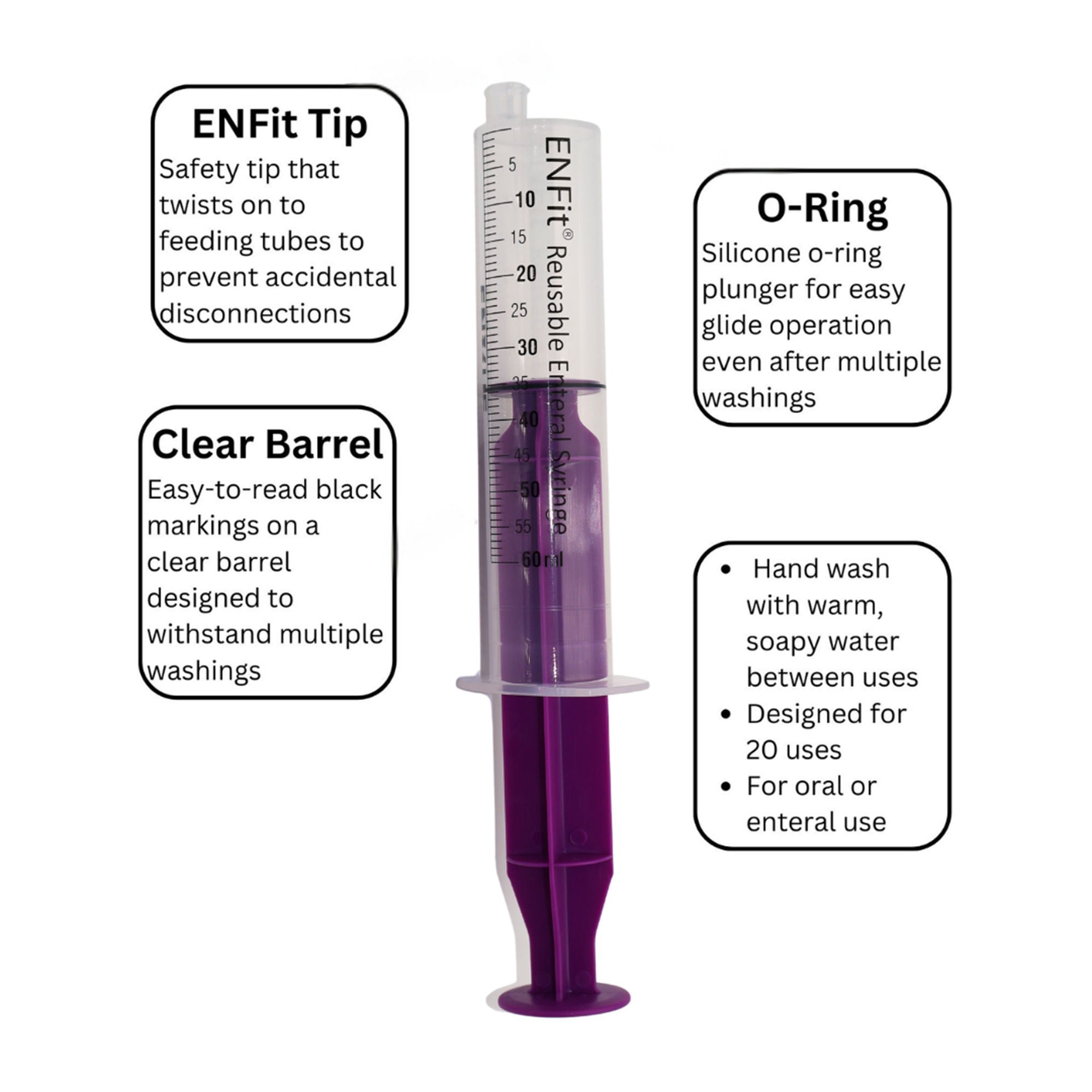 U Deliver Medical - ES60H Oral Medication Syringe ENFit™ O-Ring 60 mL Enfit Tip Without Safety