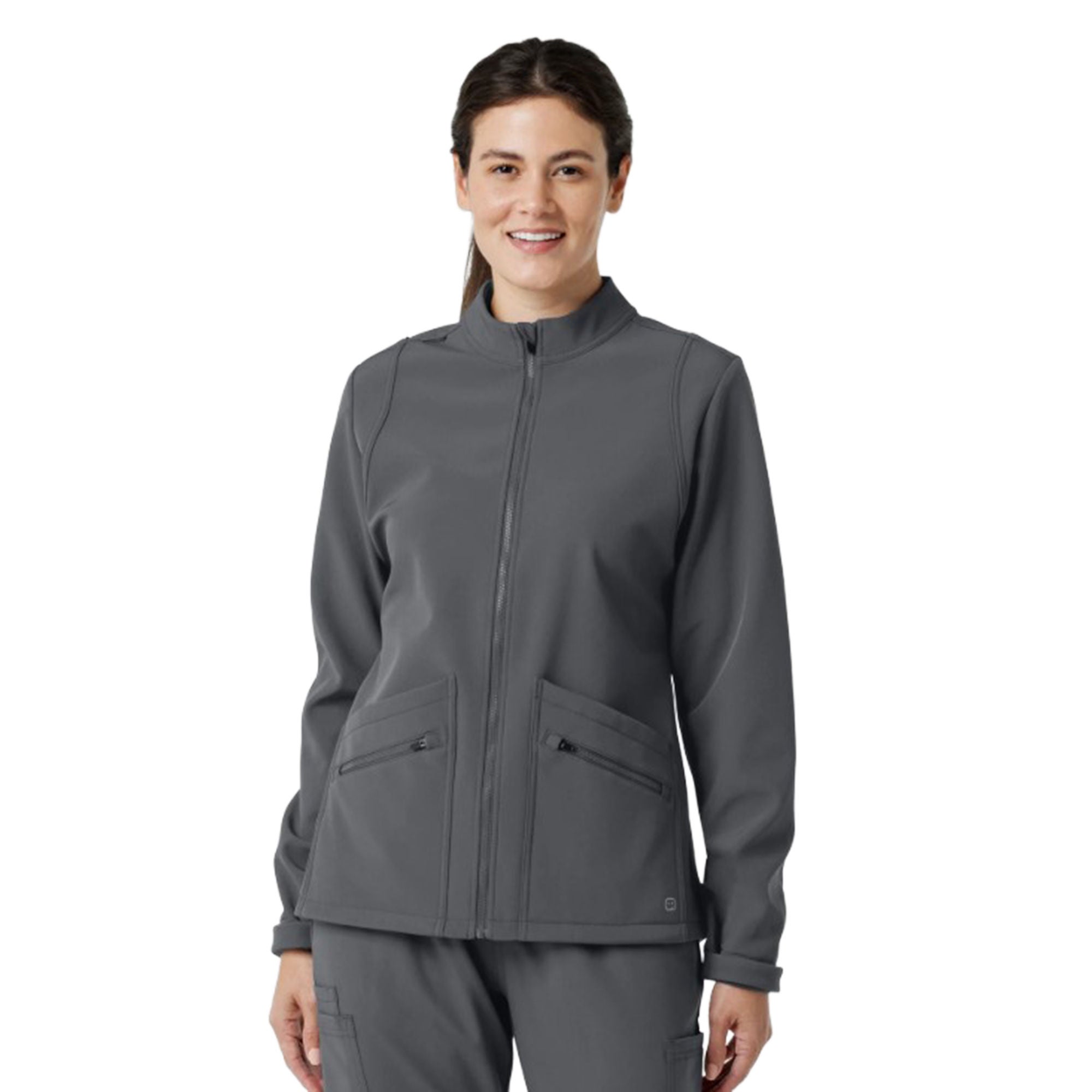 Fashion Seal Uniforms - 8509-PEWT-XS Warm-Up Jacket Wink™ Softshell Pewter X-Small Hip Length 94% Polyester / 6% Spandex Reusable