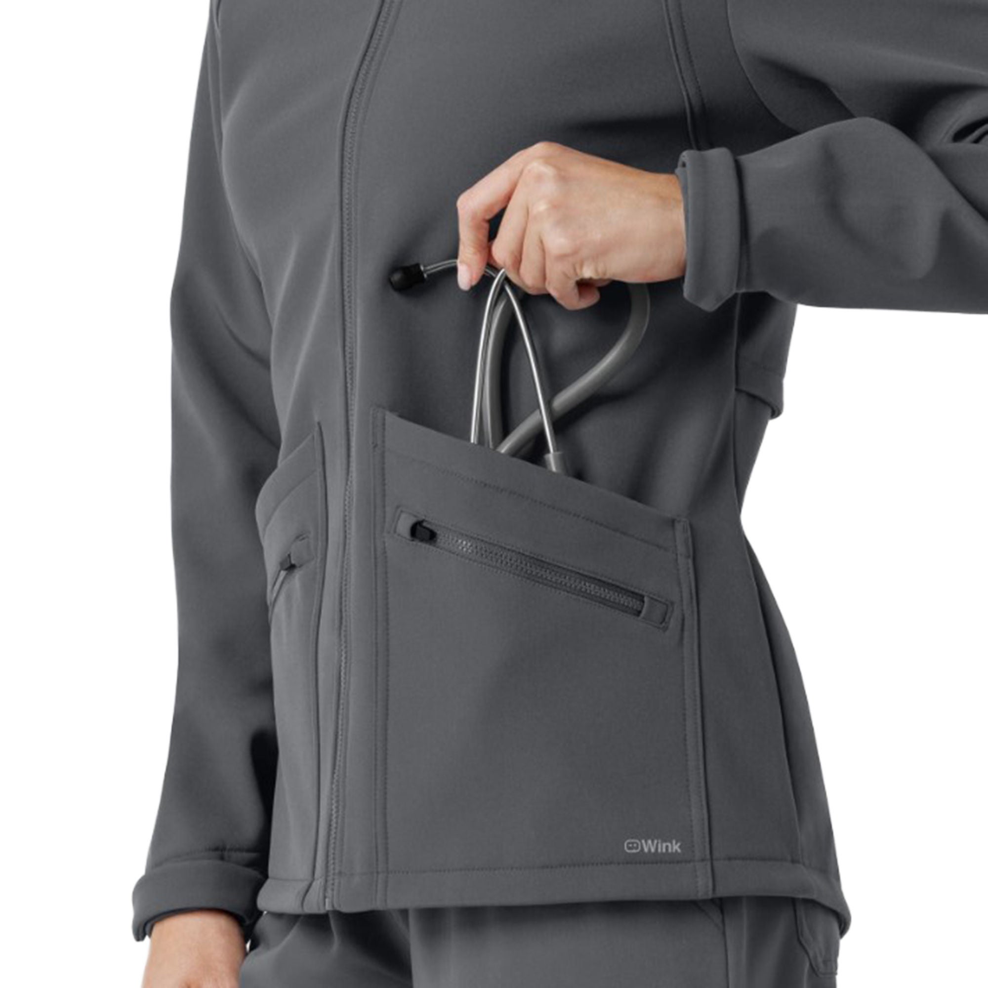 Fashion Seal Uniforms - 8509-PEWT-S Warm-Up Jacket Wink™ Softshell Pewter Small Hip Length 94% Polyester / 6% Spandex Reusable