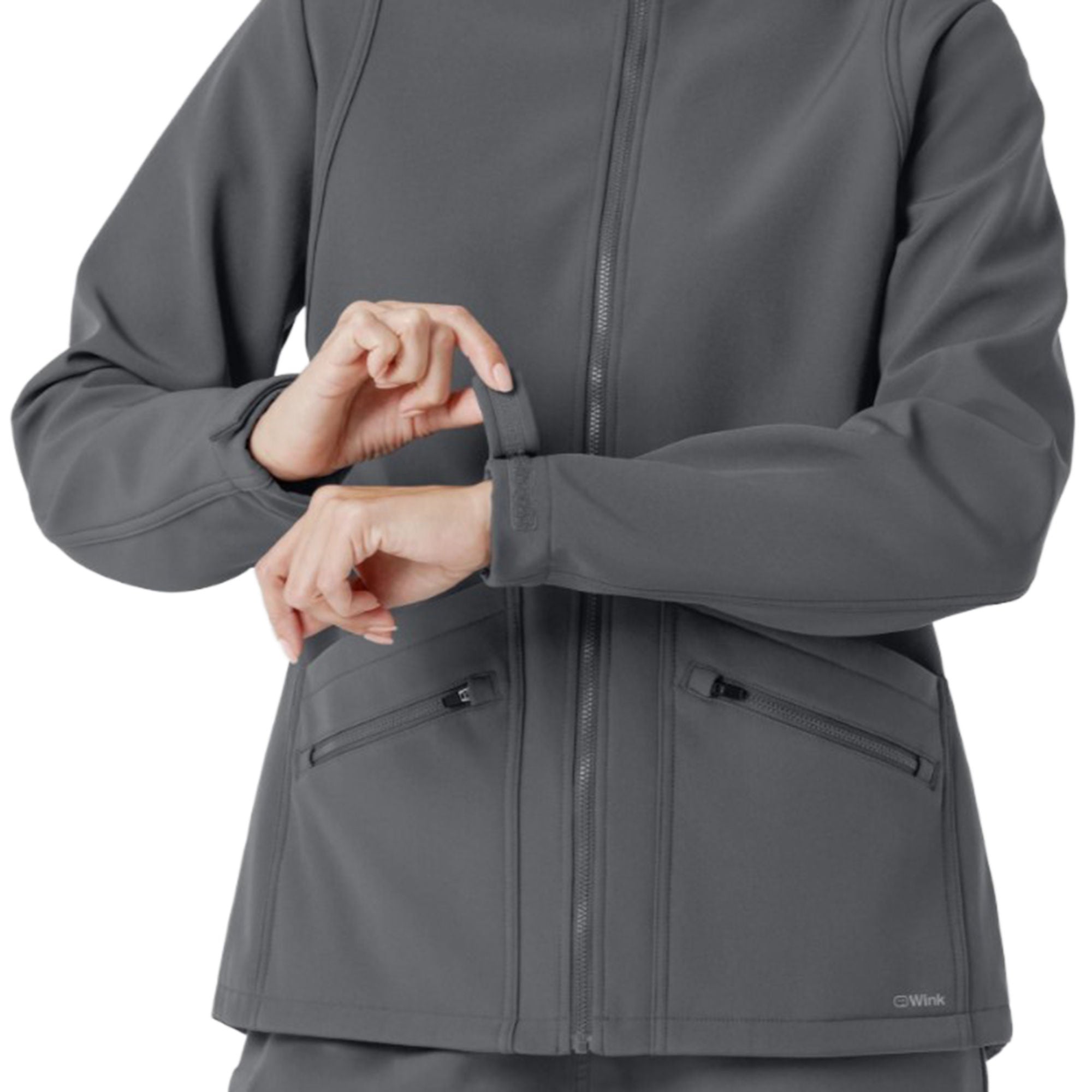 Fashion Seal Uniforms - 8509-PEWT- L Warm-Up Jacket Wink™ Softshell Pewter Large Hip Length 94% Polyester / 6% Spandex Reusable