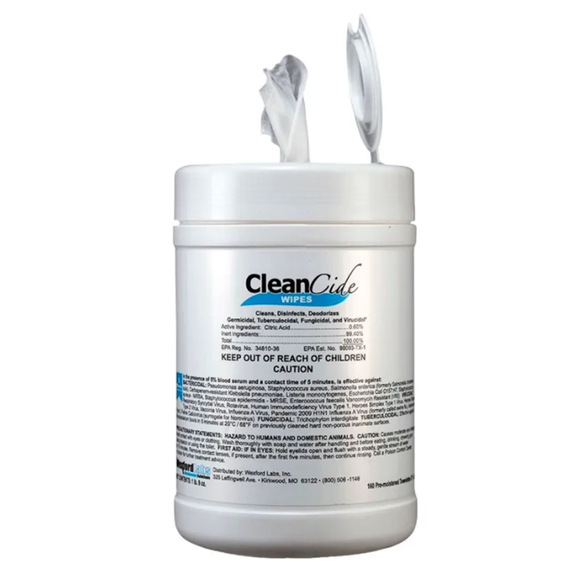 Wexford Labs - 3130C-160-CSD Surface Disinfectant Cleaner Cleancide Premoistened Germicidal Manual Pull Wipe 160 Count Canister Scented NonSterile