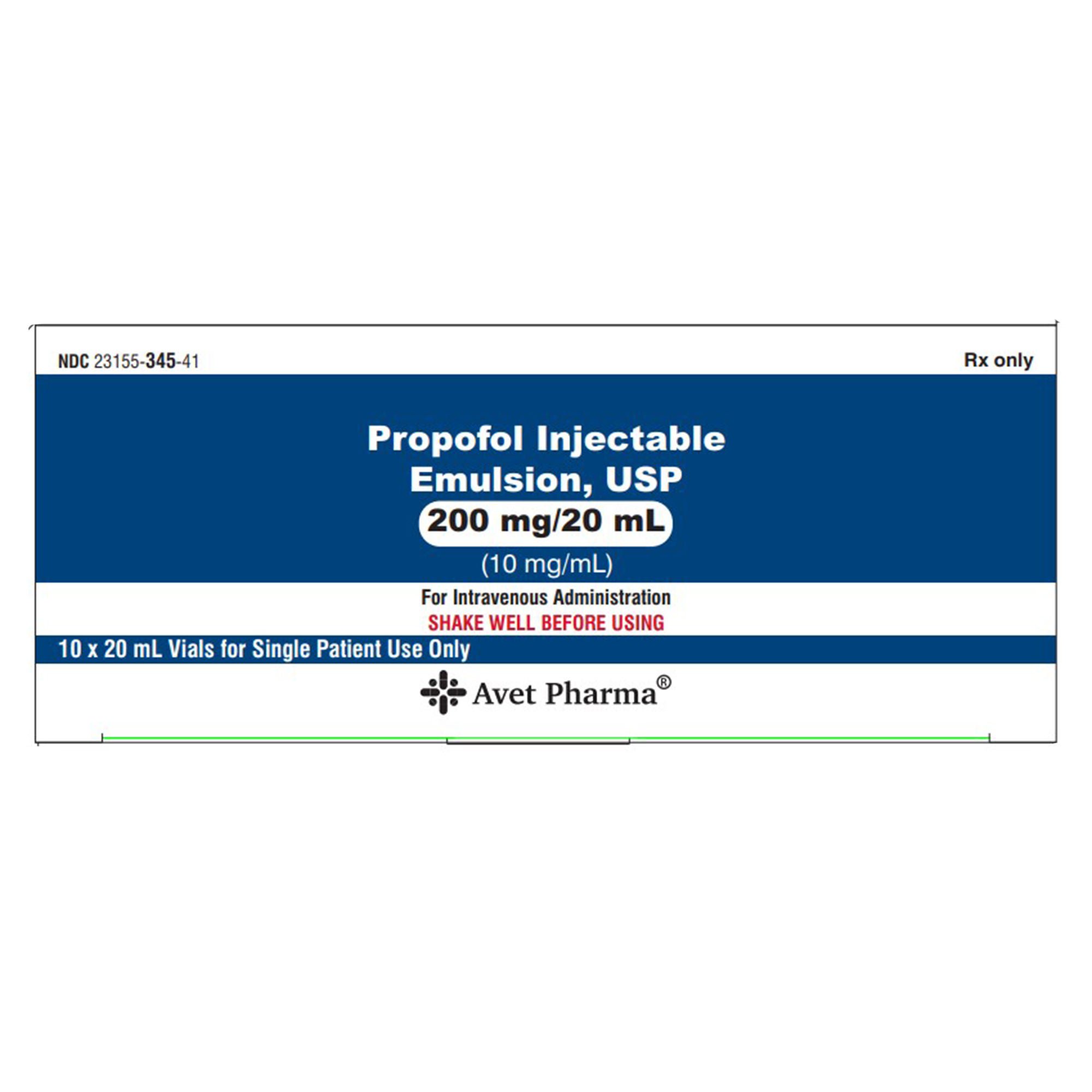 Heritage Pharmaceuticals DBA Avet Pharmaceuticals - 23155034541 Propofol 10 mg / mL Injection 20 mL 10 Vials