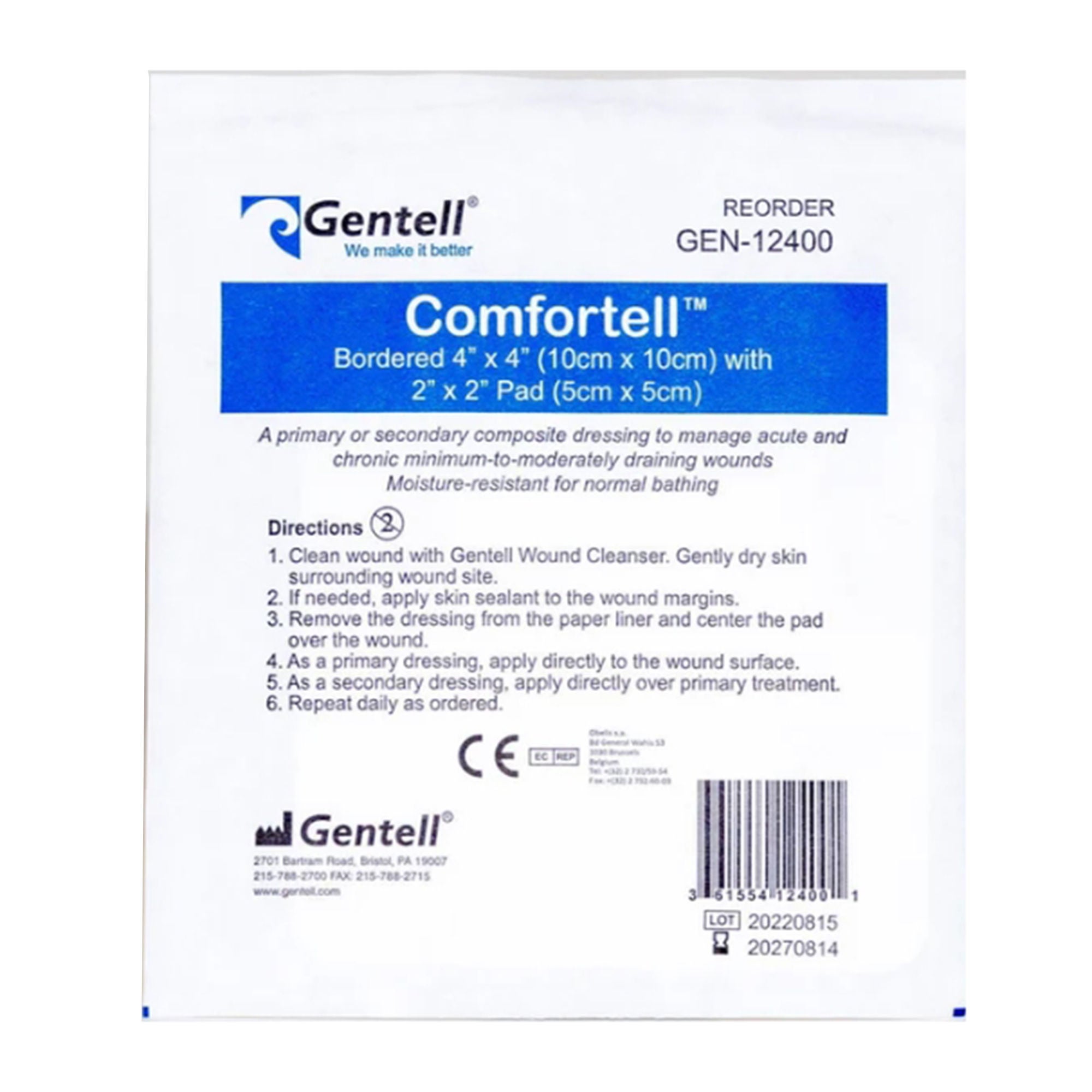 Gentell - GEN-12400 Composite Dressing Comfortell™ 4 X 4 Inch Square Sterile