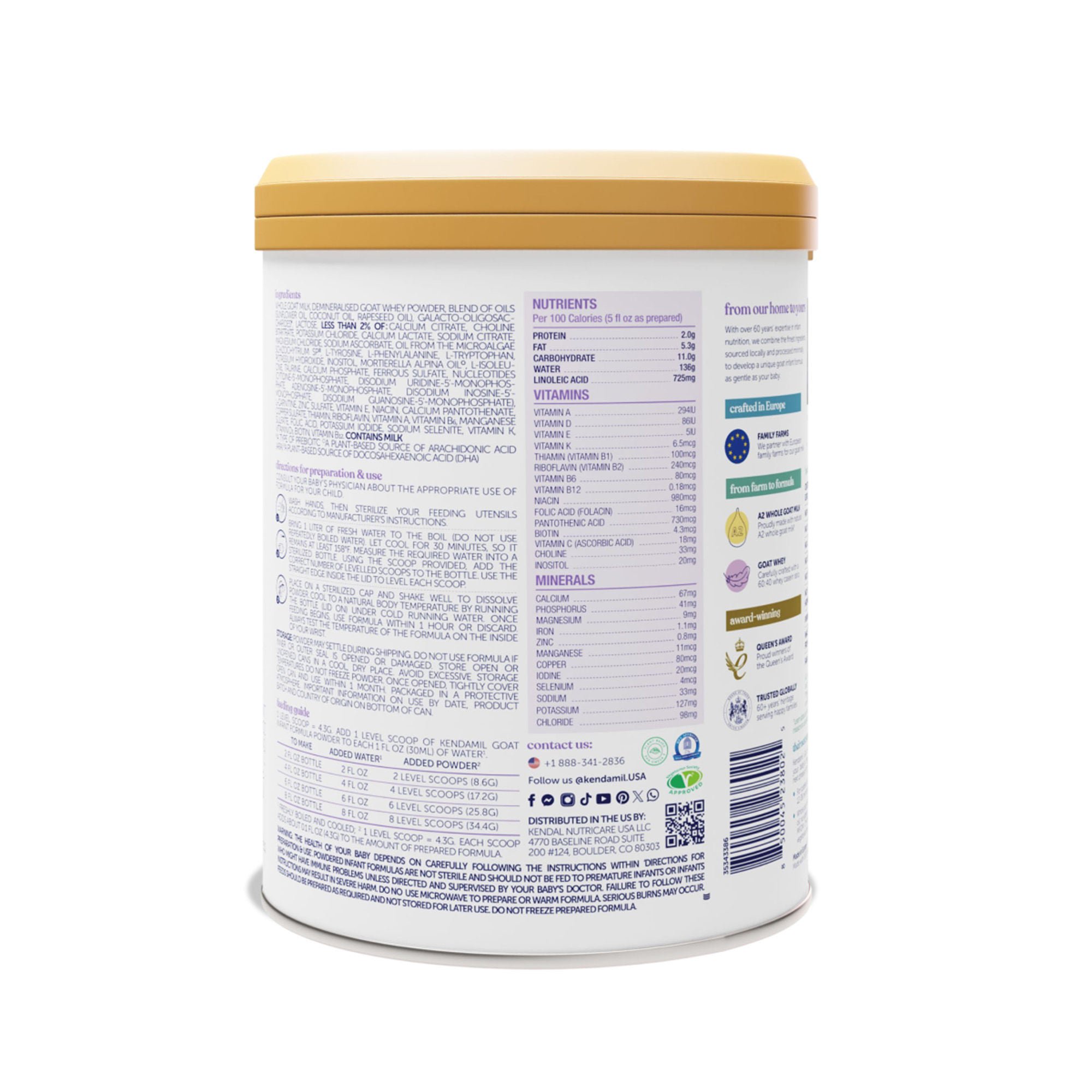 Kendal Nutricare USA LLC - 77000428 Infant Formula Kendamil® Goat Unflavored 28.2 oz. Can Powder Goat Milk-Based