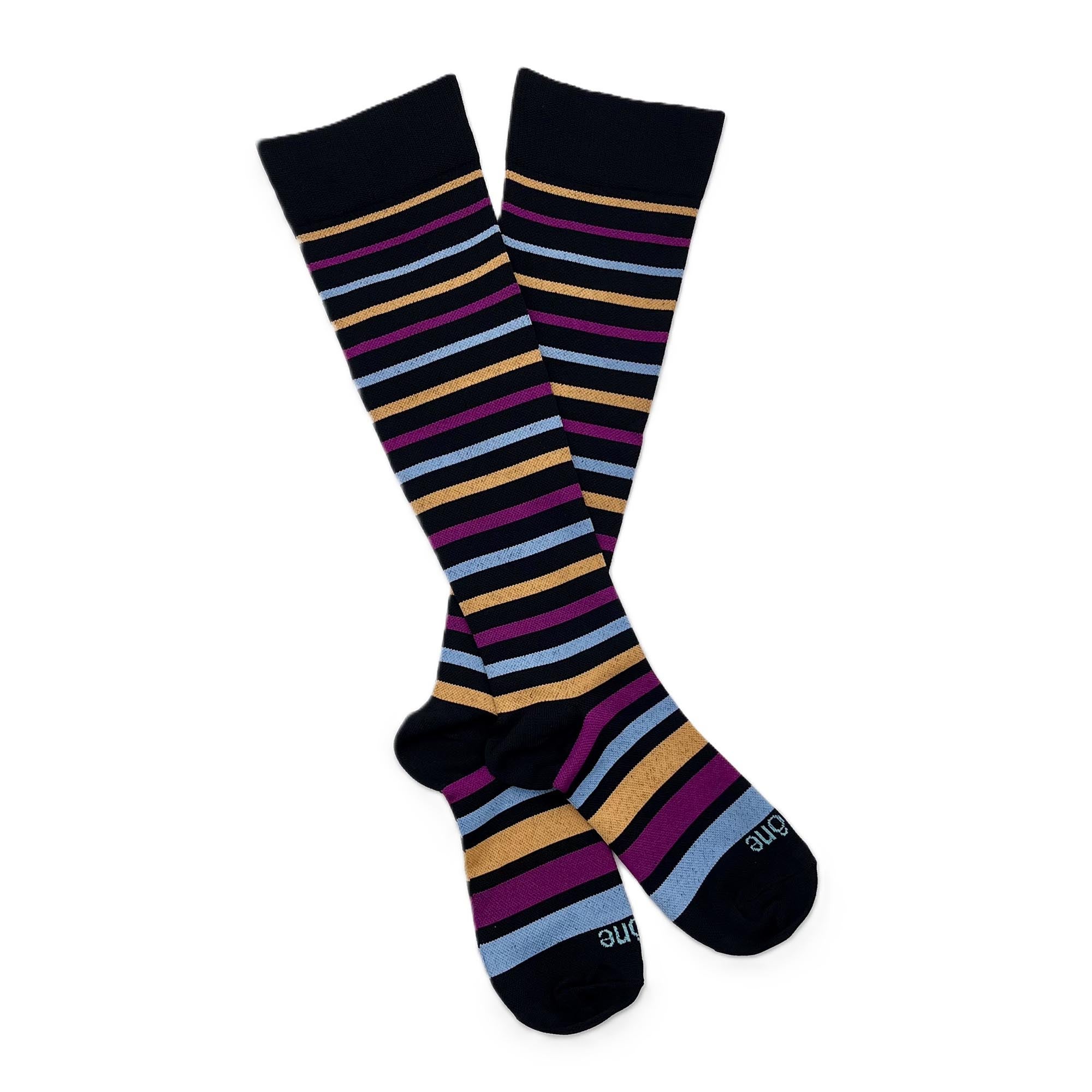 Elidah Inc - ES-1027 Compression Socks Elitone BetterSleep® Knee High One Size Fits Most Striped Closed Toe